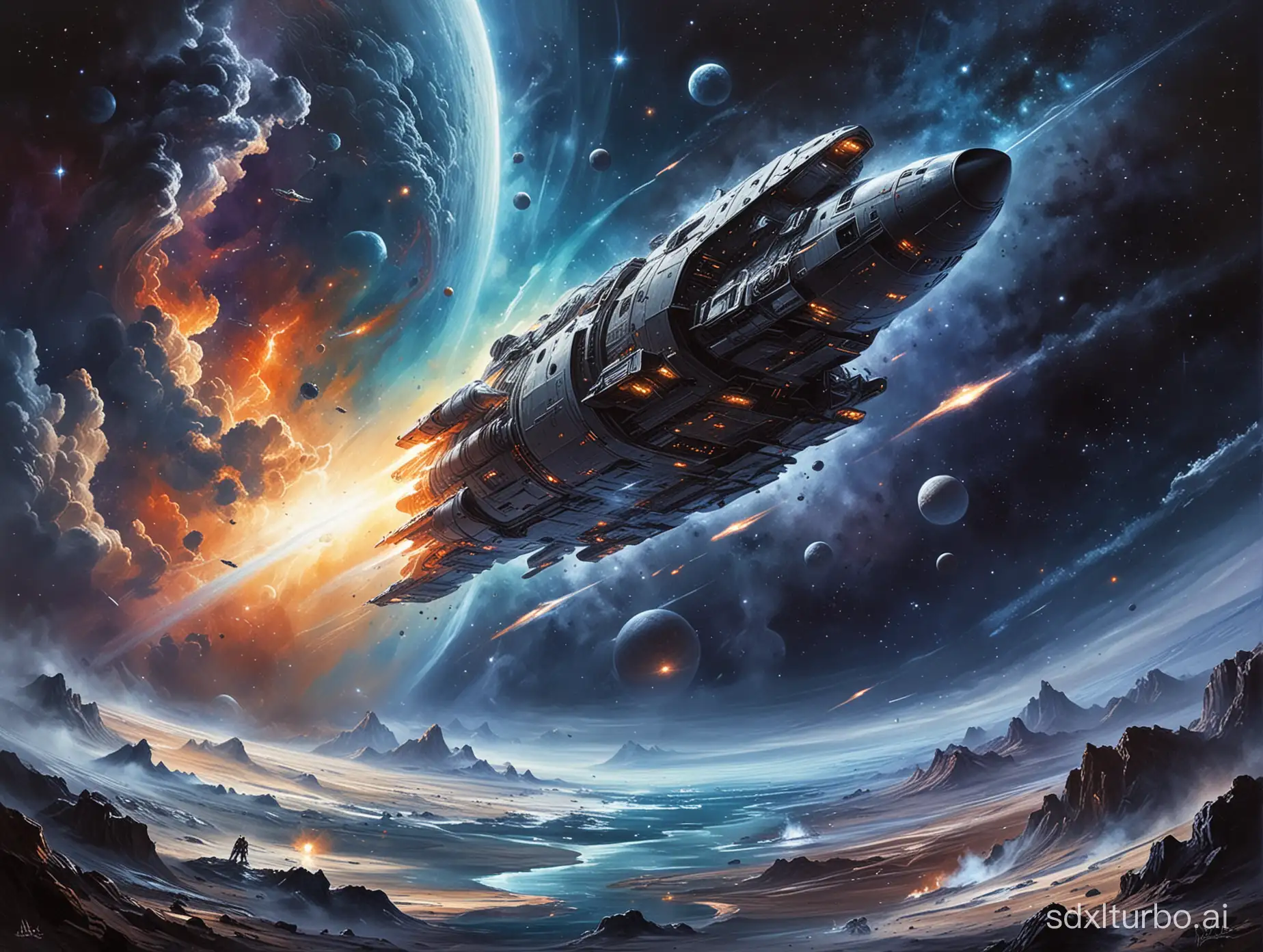 Space science fiction painting