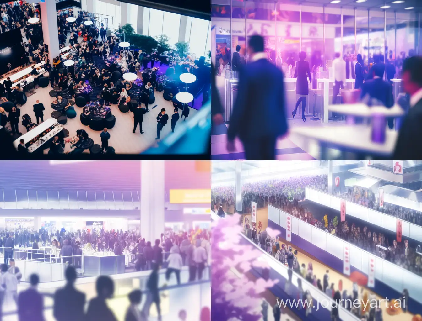 a bussiness exhibition event with many people visible in the blurred background
