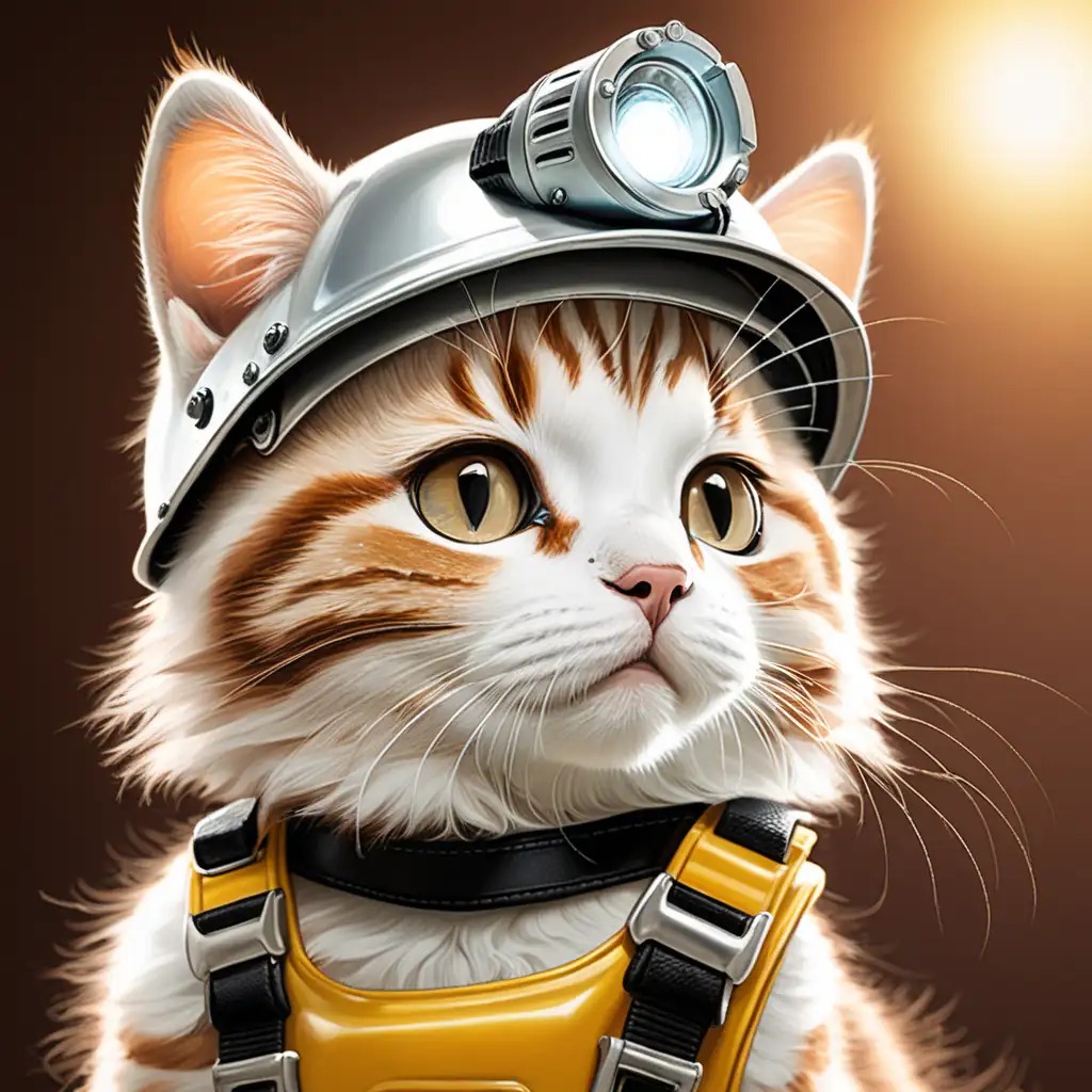 Adorable Cat Wearing Mining Helmet and Headlamp