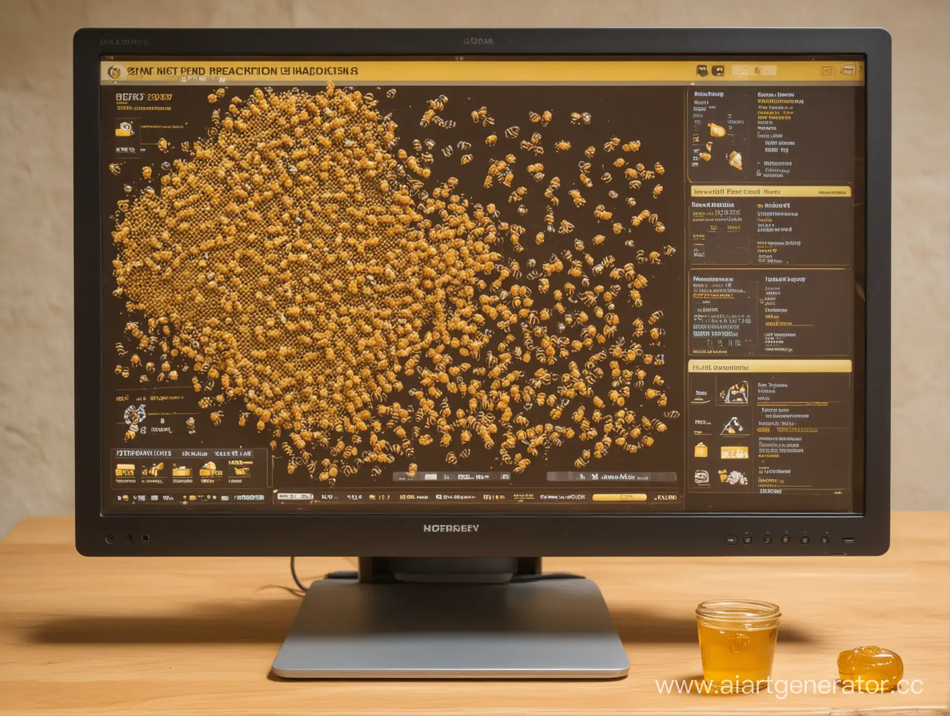 Монитор компьютера, на котором изображен процесс производства мёда.