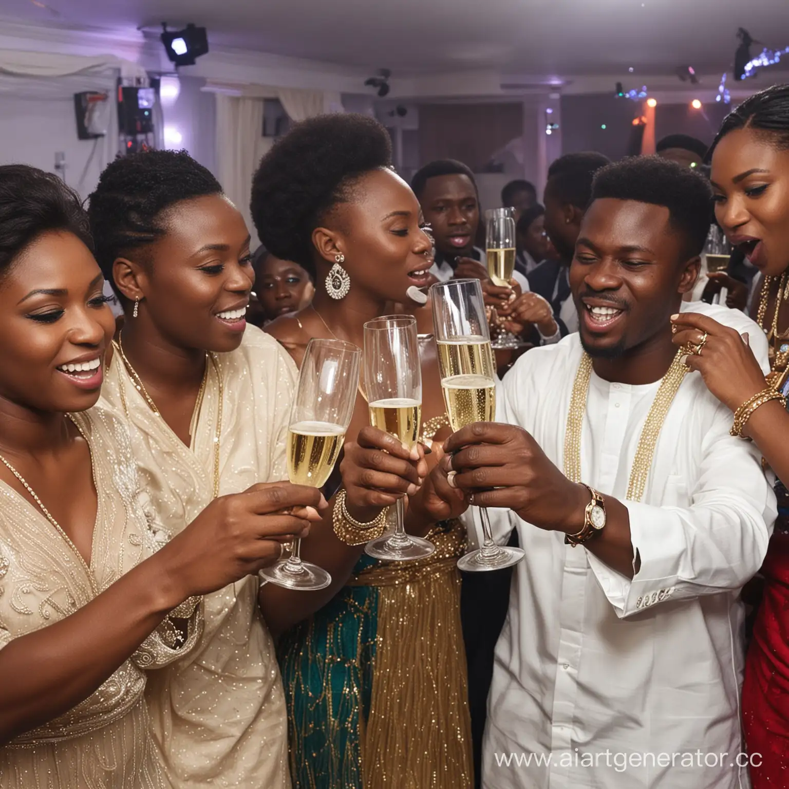 Nigerians drink champagne at a party