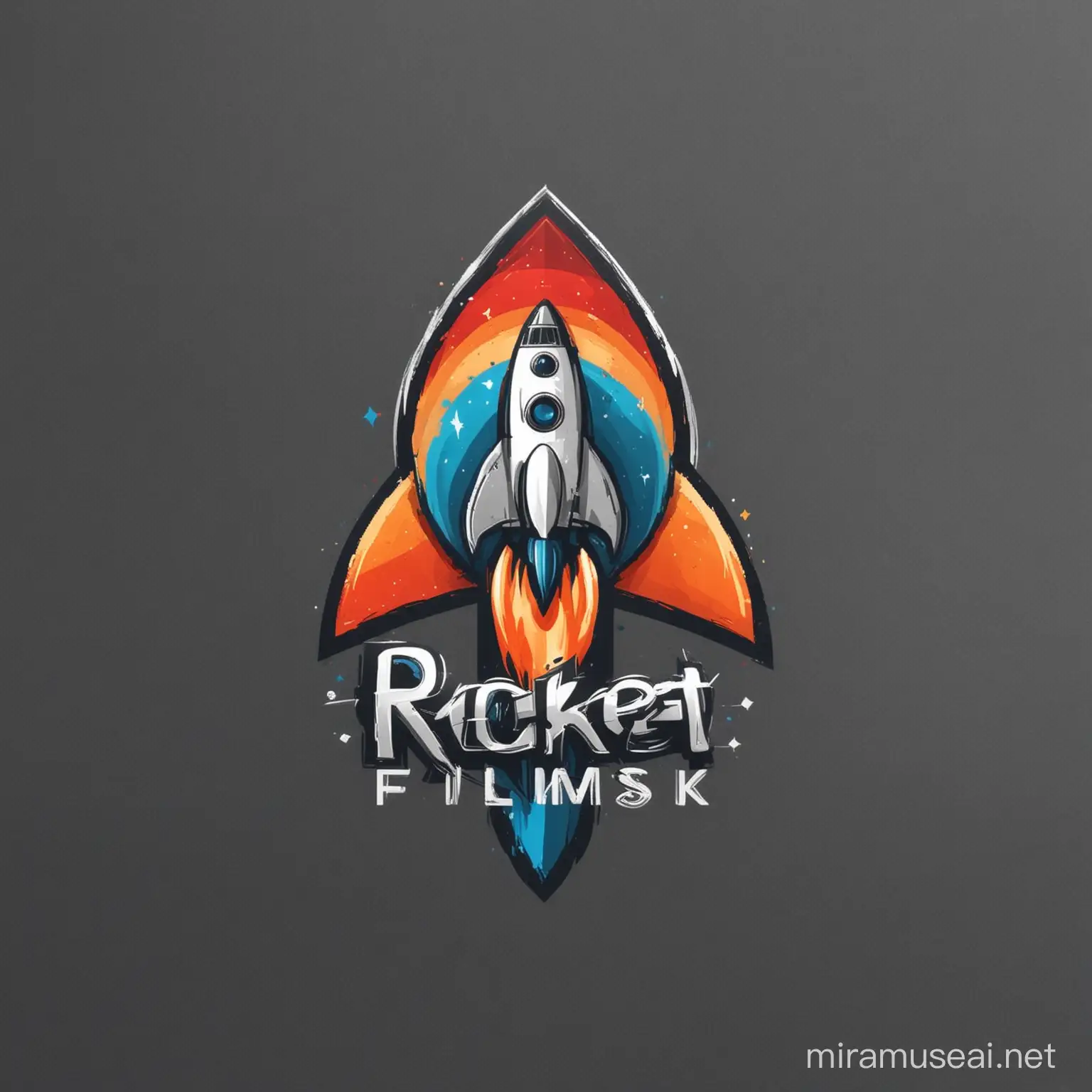 Create a classic and simple logo for a entertainment provider company named as "Rocket Flims & Network" and mentioned its name in the logo. 
