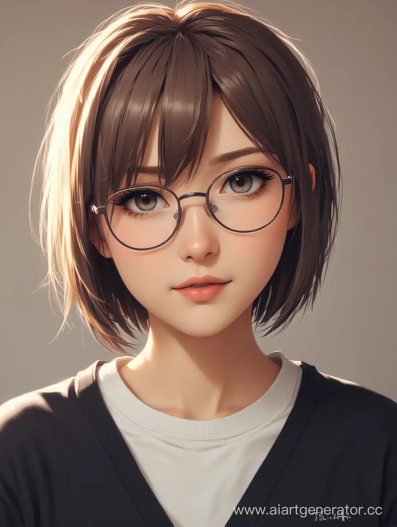 anime girl with glasses and short hair