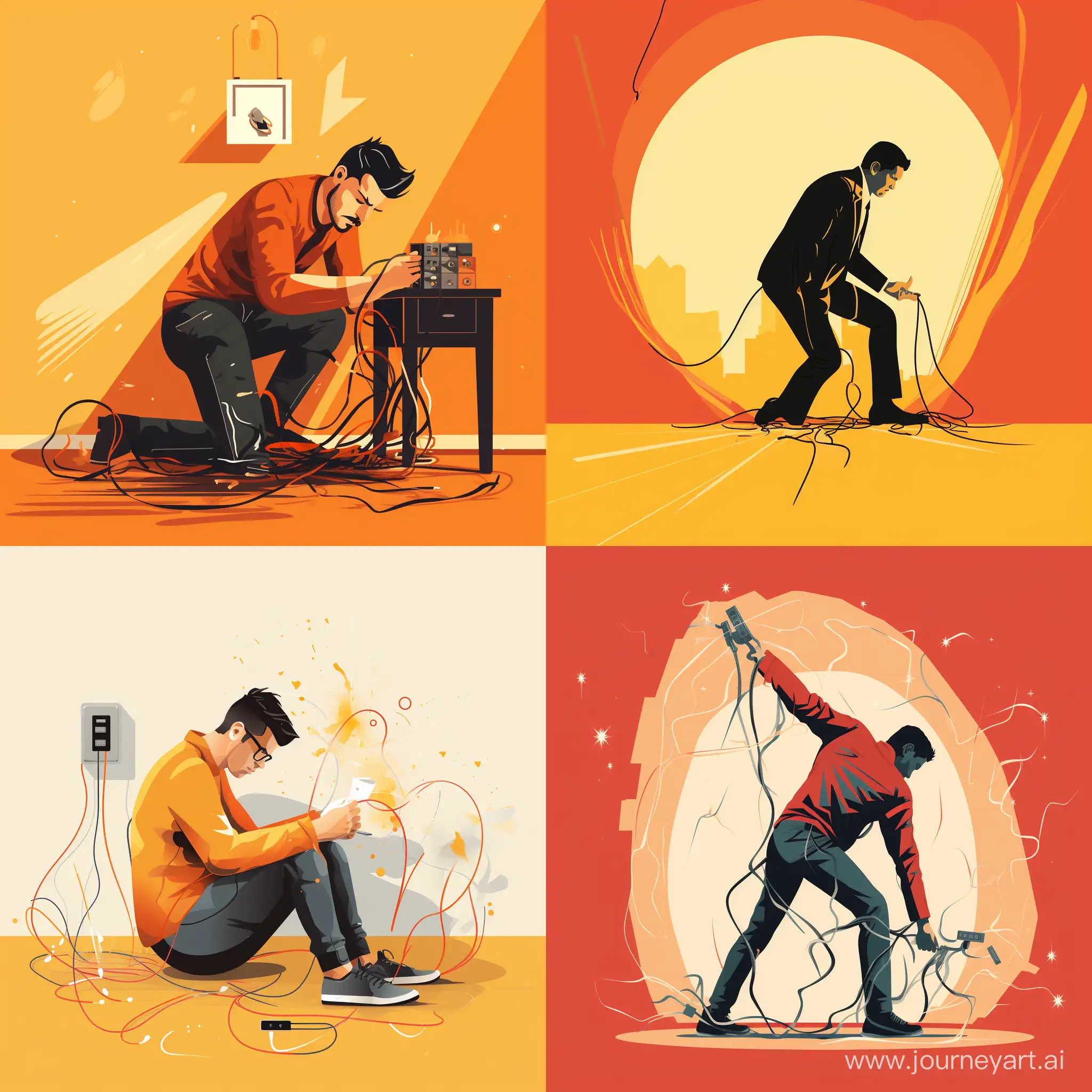 Man plugging 2 wires vector graphic style