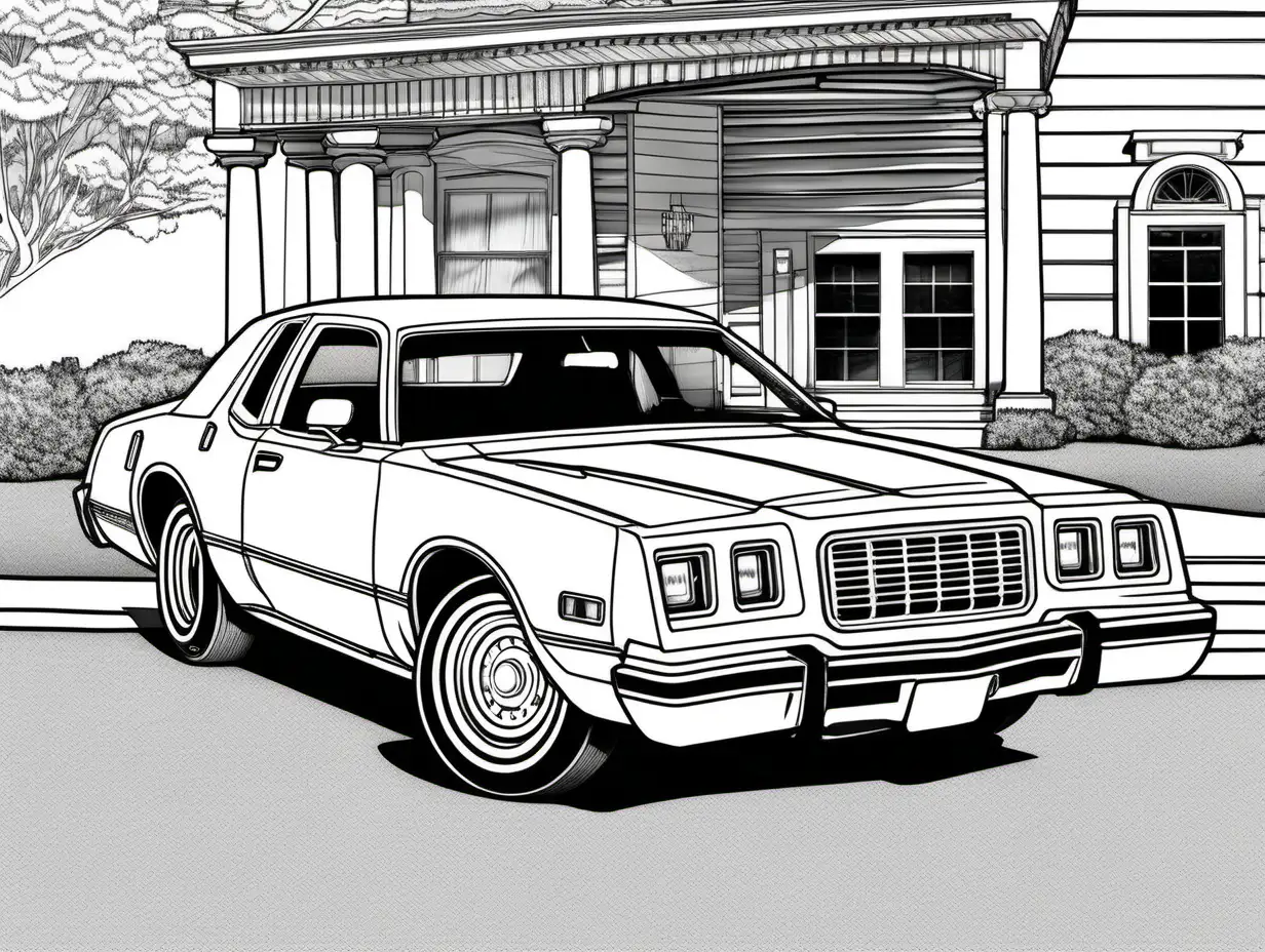 coloring page for adults, classic American automobile, 1978 Dodge Magnum XE, clean line art, high detail, no shade