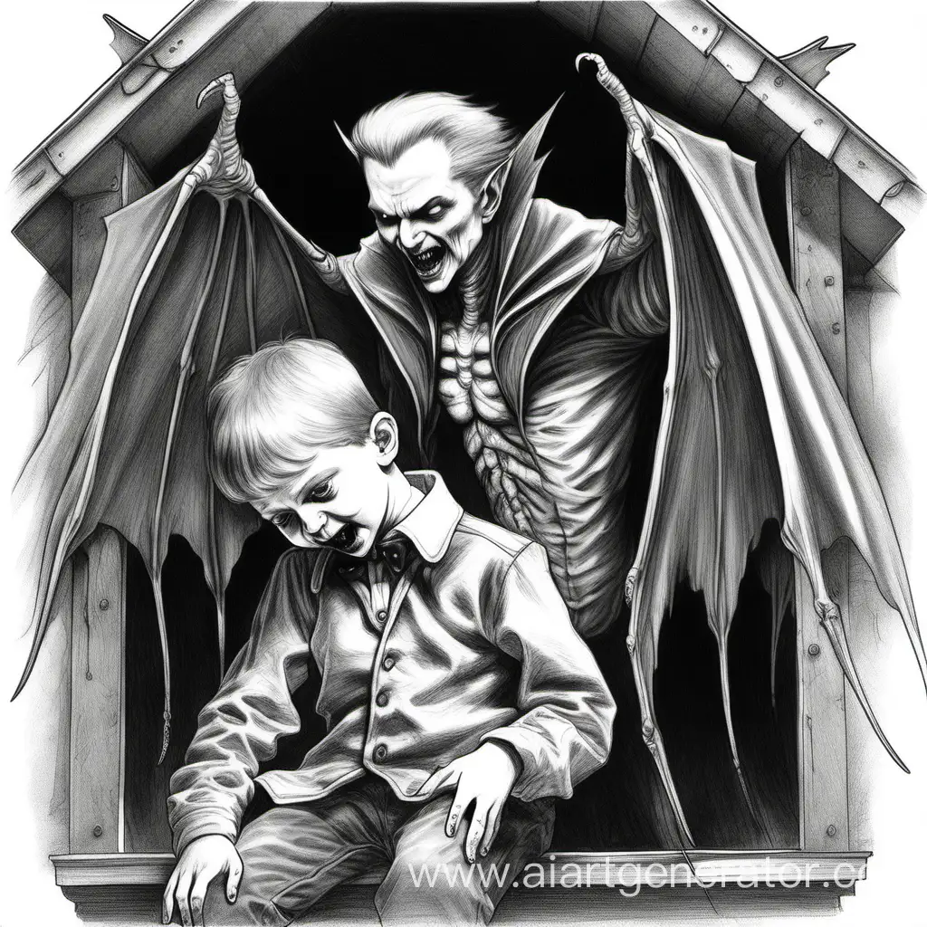 Vampire-Drawing-Sinister-Creature-Feeding-on-Innocent-Child-in-Attic