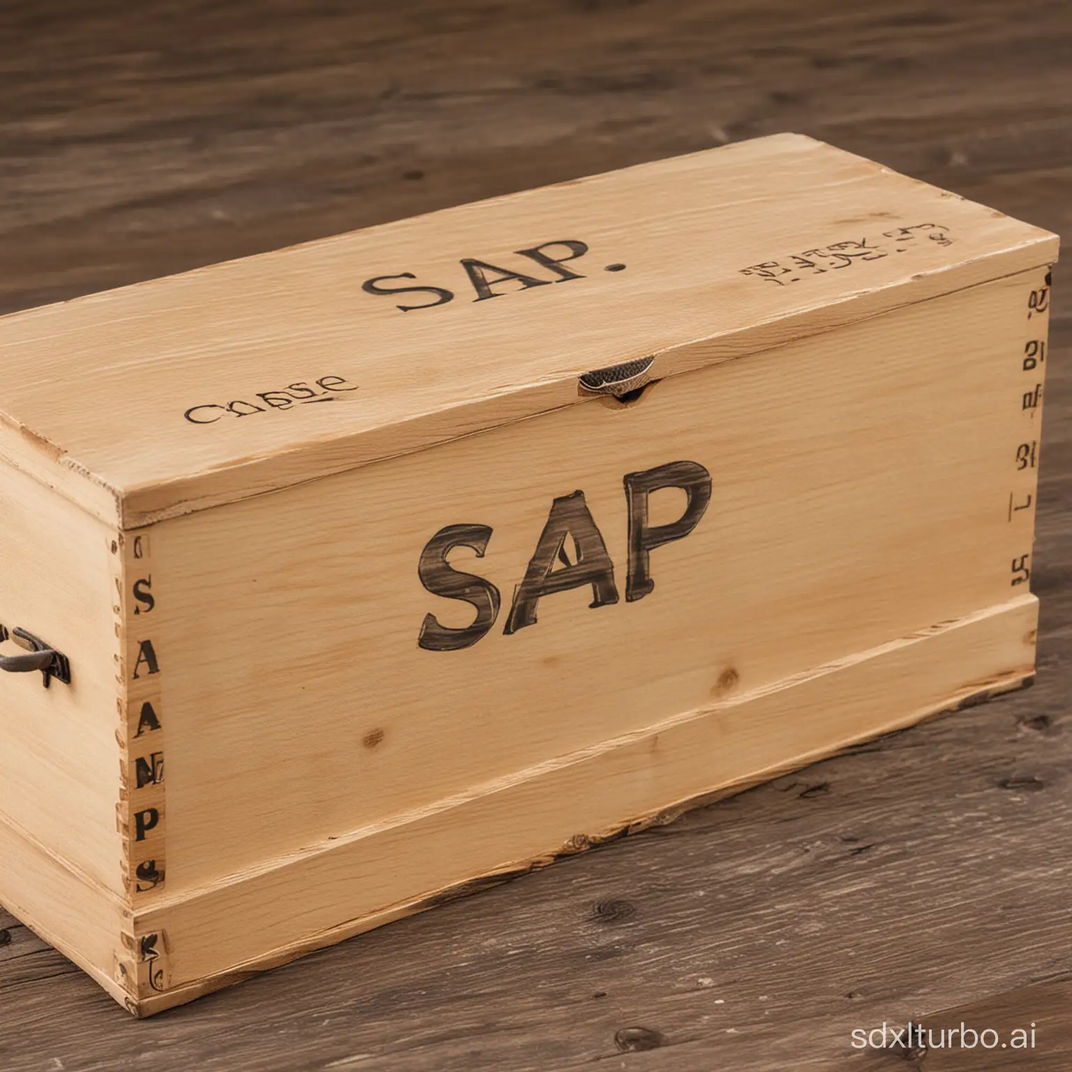 a big wooden box with a word "SAP" on the box