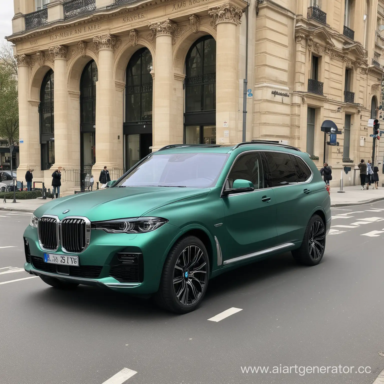 Luxury-Emerald-Matte-BMW-X7-with-Croissants-in-Paris