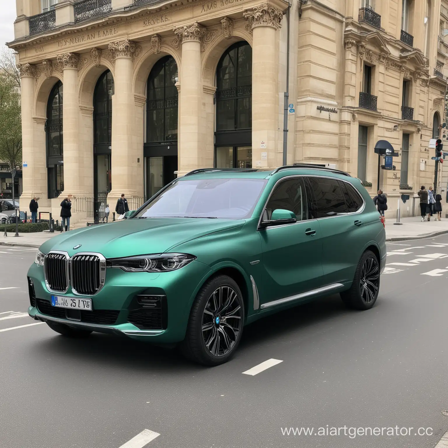 Изумрудный матовый bmw X7 в Париже с круассанами