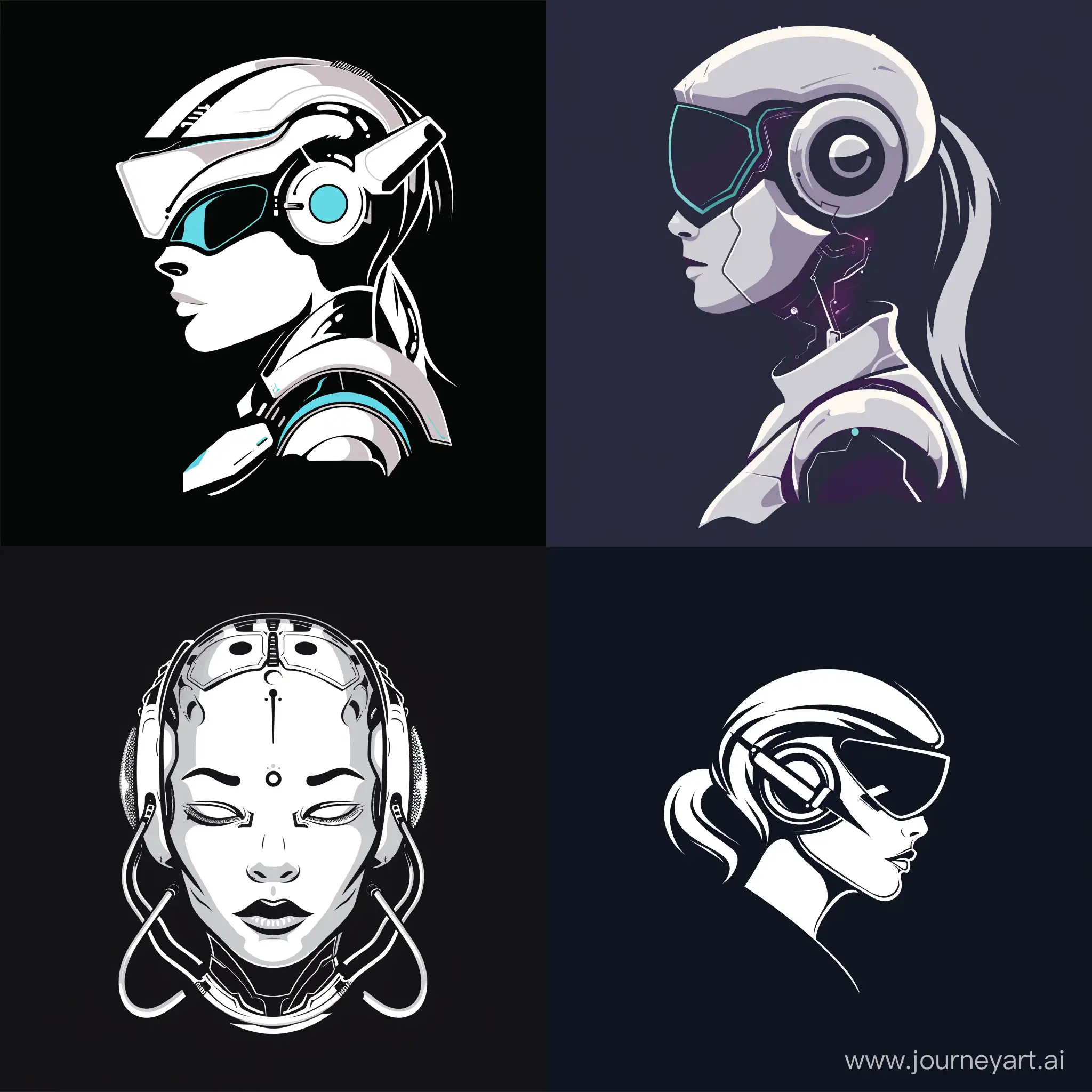 minimalistic and primitive logo of smooth glossy biotech raver white cyborg woman, in vector style, high quality details