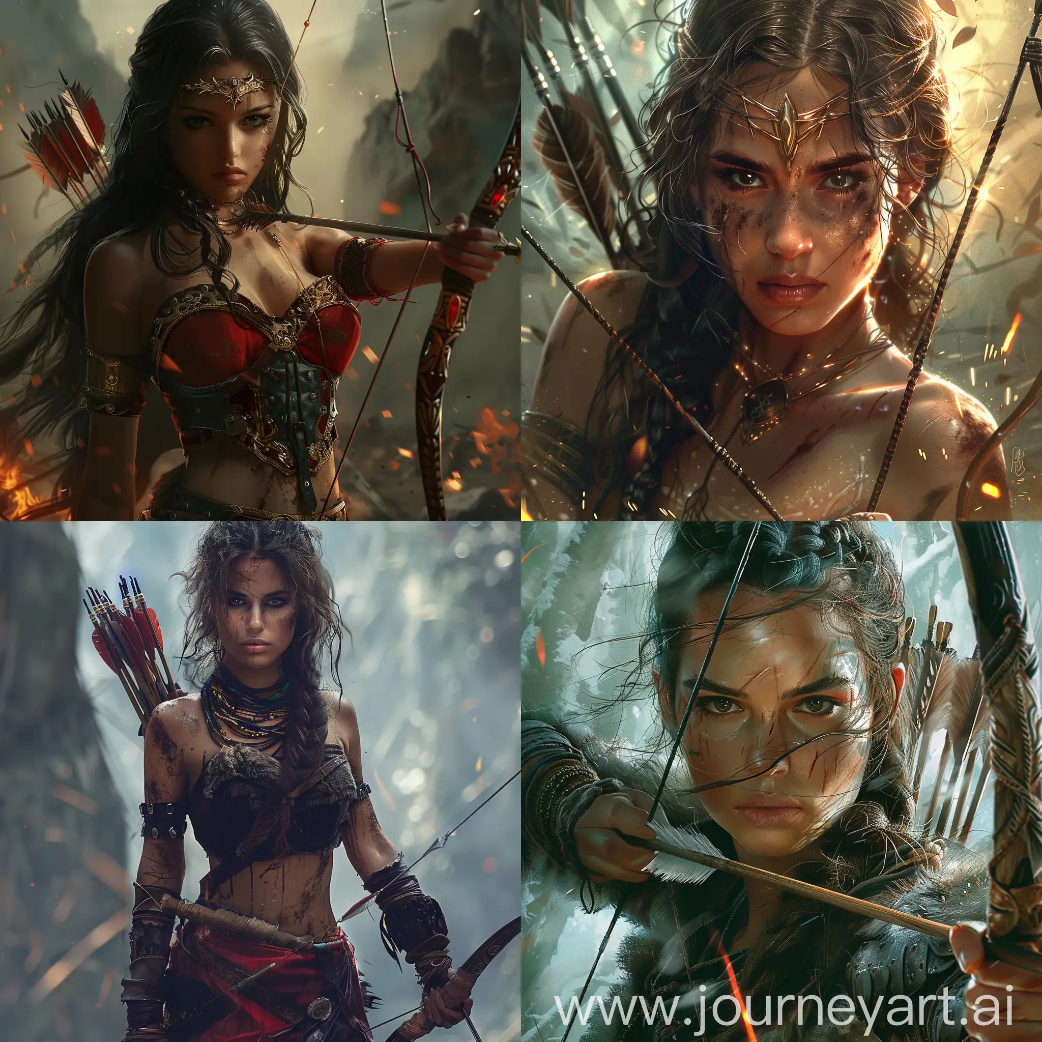 Warrior girl with arrow , realistic 