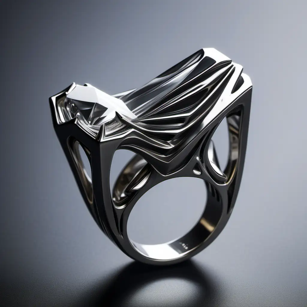 Bague art déco de style Zaha Hadid musclé