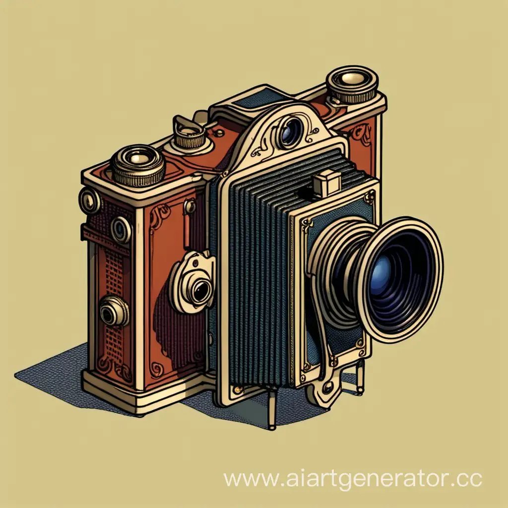 изометрическое изображение антикварного фотоаппарата 