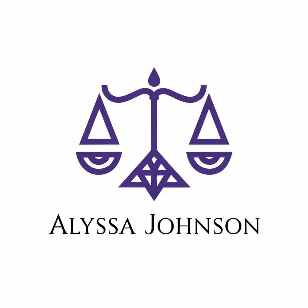 a logo design,with the text "Alyssa Johnson", main symbol:purple legal scales,complex,clear background