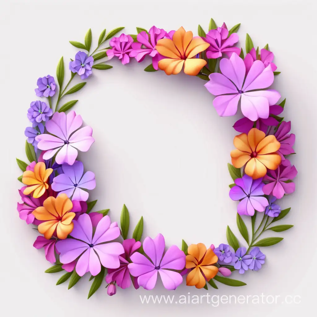 simple icon of a 3D flame border bouquets floral wreath frame, made of border bright Phlox flowers. white background.