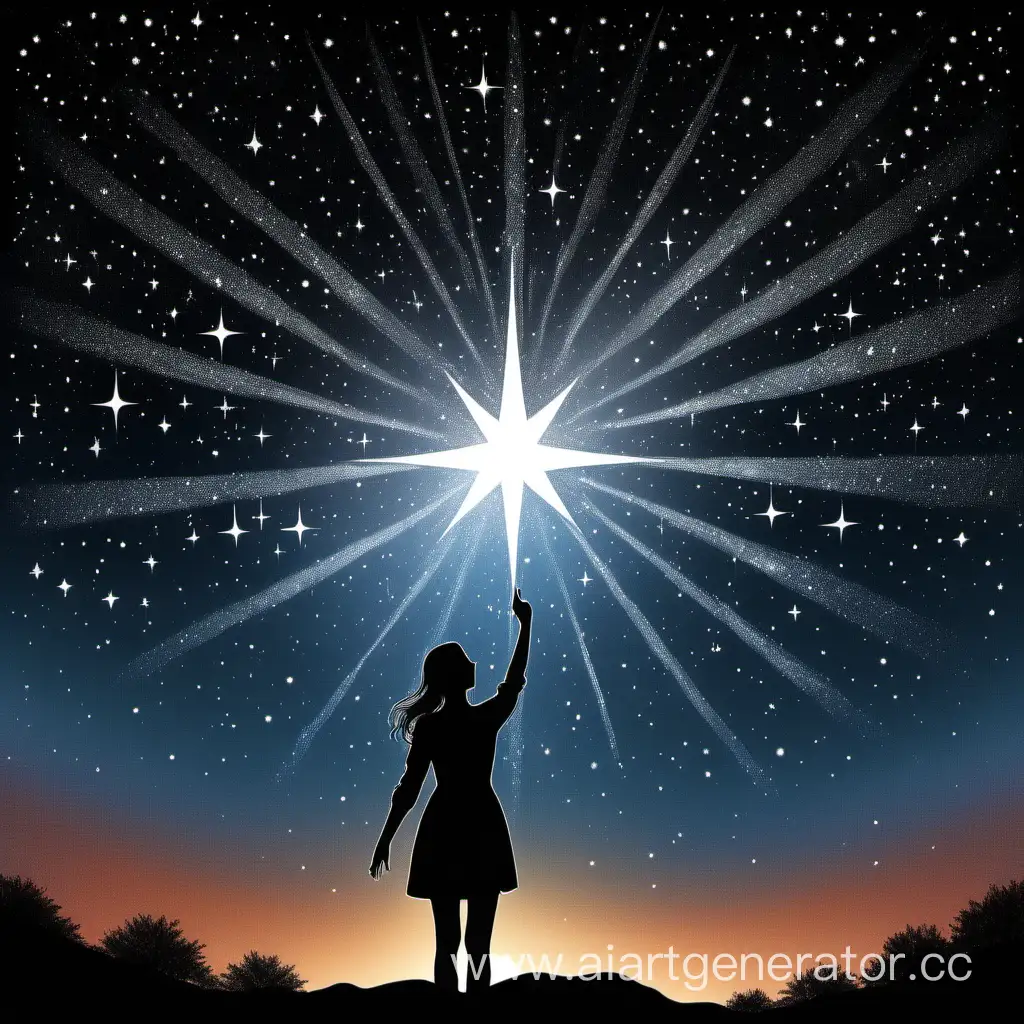 Guiding-Star-Illuminating-Womans-Silhouette-in-Serene-Night-Sky