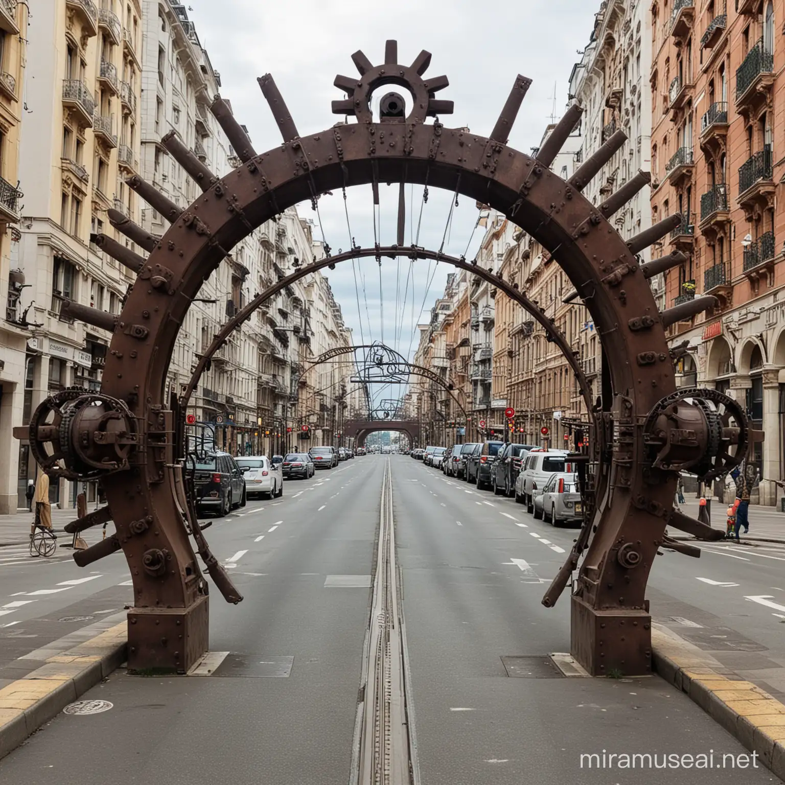Gates in the shape of a ship's gear for the passage of cars as entrances to the city