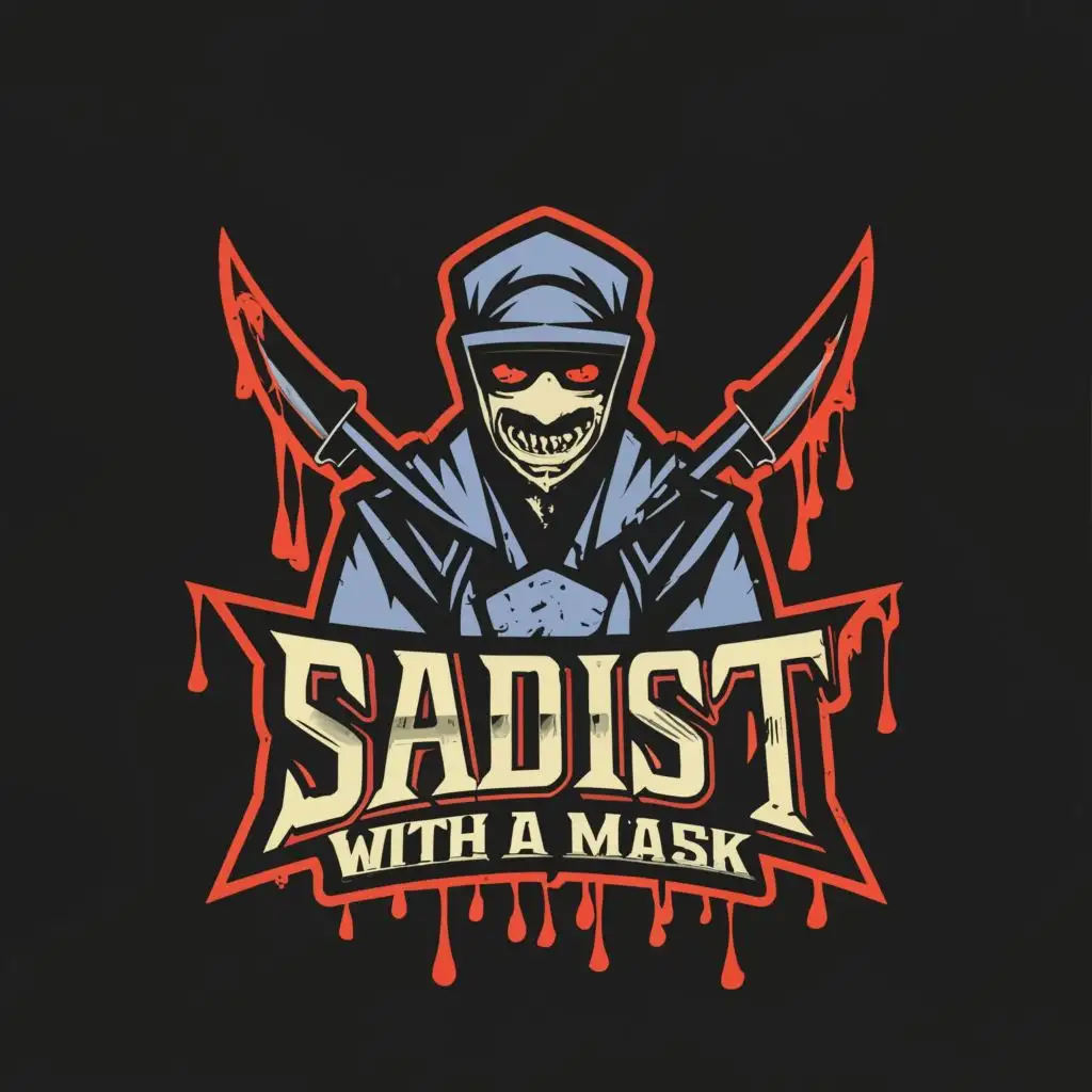 a logo design,with the text "SadistWithAMask", main symbol:masked killer,Moderate,black background