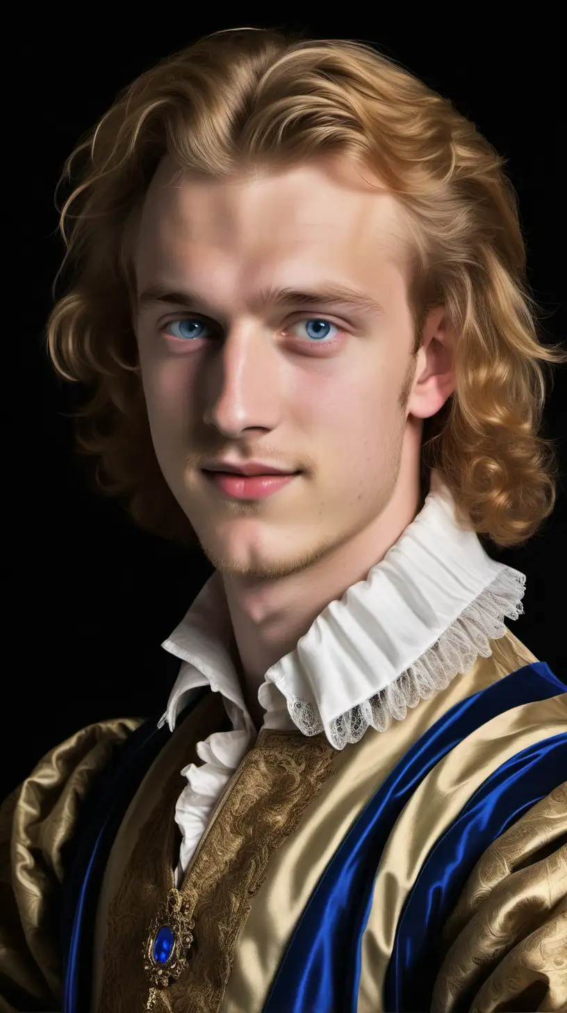 A photo of a very attractive 20-year old Elizabethan aristocrat Henry Wriothesley, Third Earl of Southampton, with an arrogant, cocksure smile staring into the distance, blond hair and blue eyes. Against a transparent background