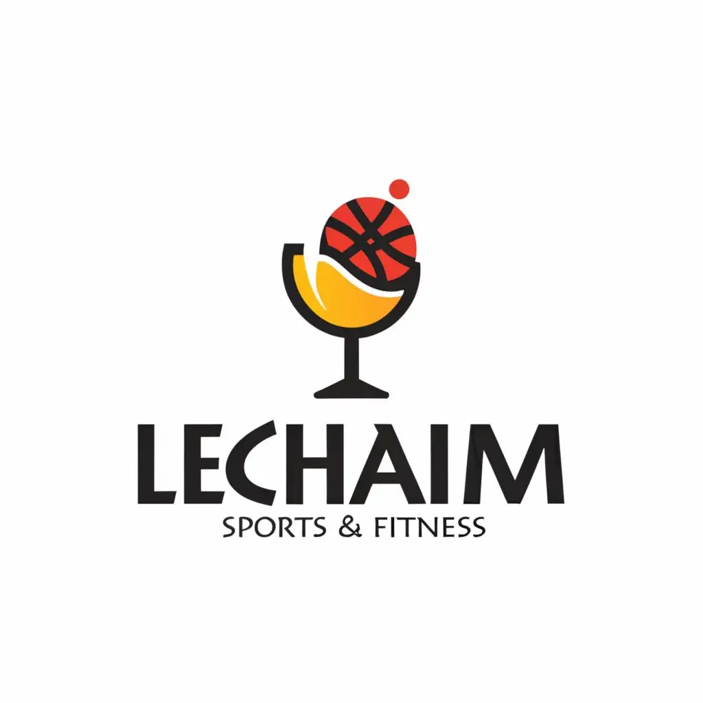 a logo design,with the text "Lechaim", main symbol:A glass of wine. a basketball.,Moderate,be used in Sports Fitness industry,clear background