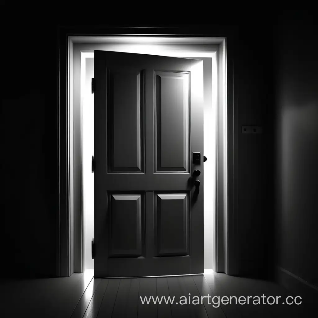 закрытая дверь с белым свечением в черноте