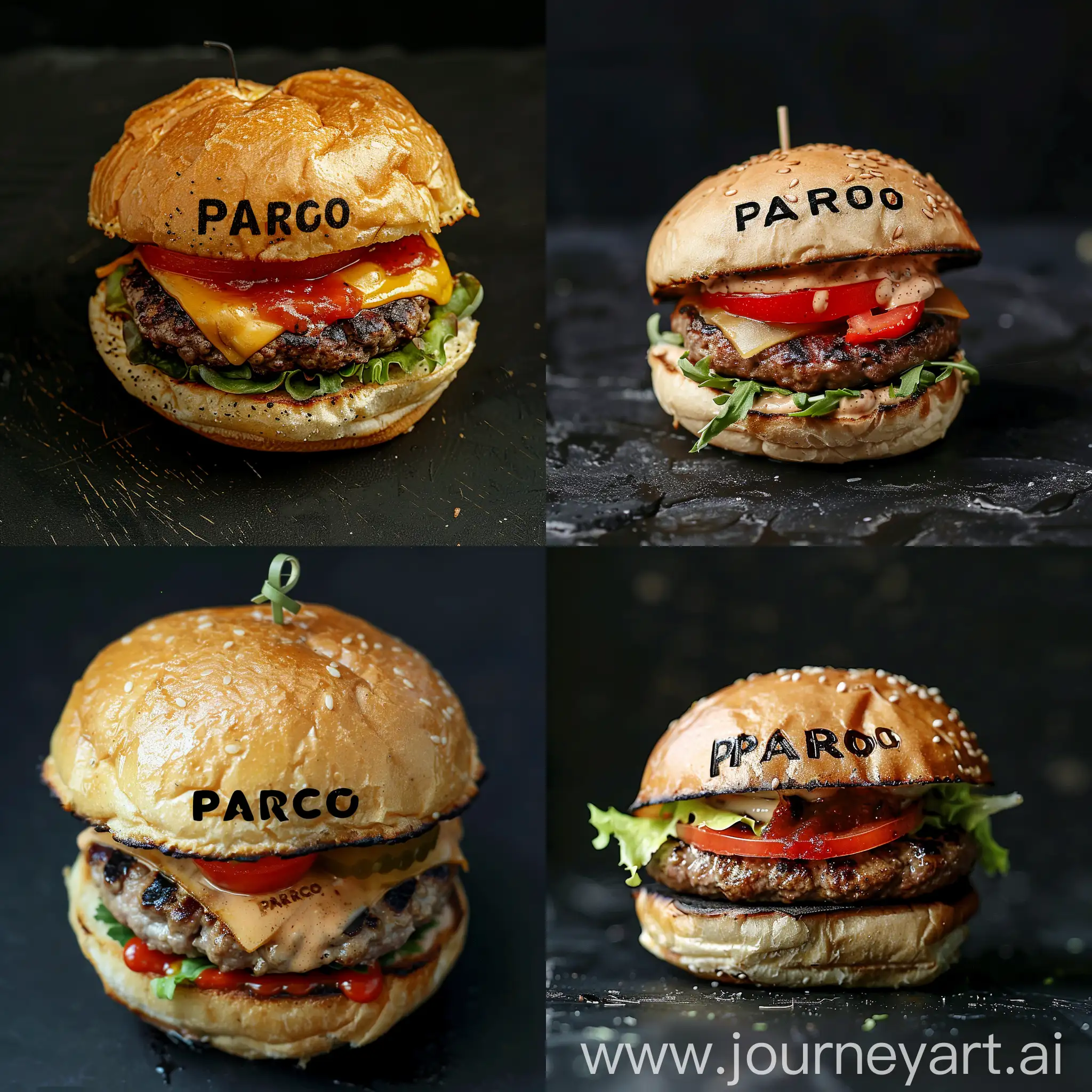 Top-View-of-Parco-Burger-on-Black-Background