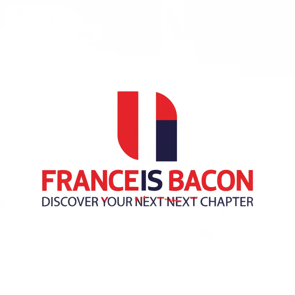 a logo design,with the text "FranceIsBacon", main symbol:This is a rectangular flag designed with three colors: blue, white, and red. The main text is 'FranceIsBacon' in modern bold font. The slogan is 'Discover Your Next Chapter.' The design style is modern and simple, suitable for a website logo. The background is clear and simple, making it suitable for display in various settings.,简约,be used in 教育 industry,clear background