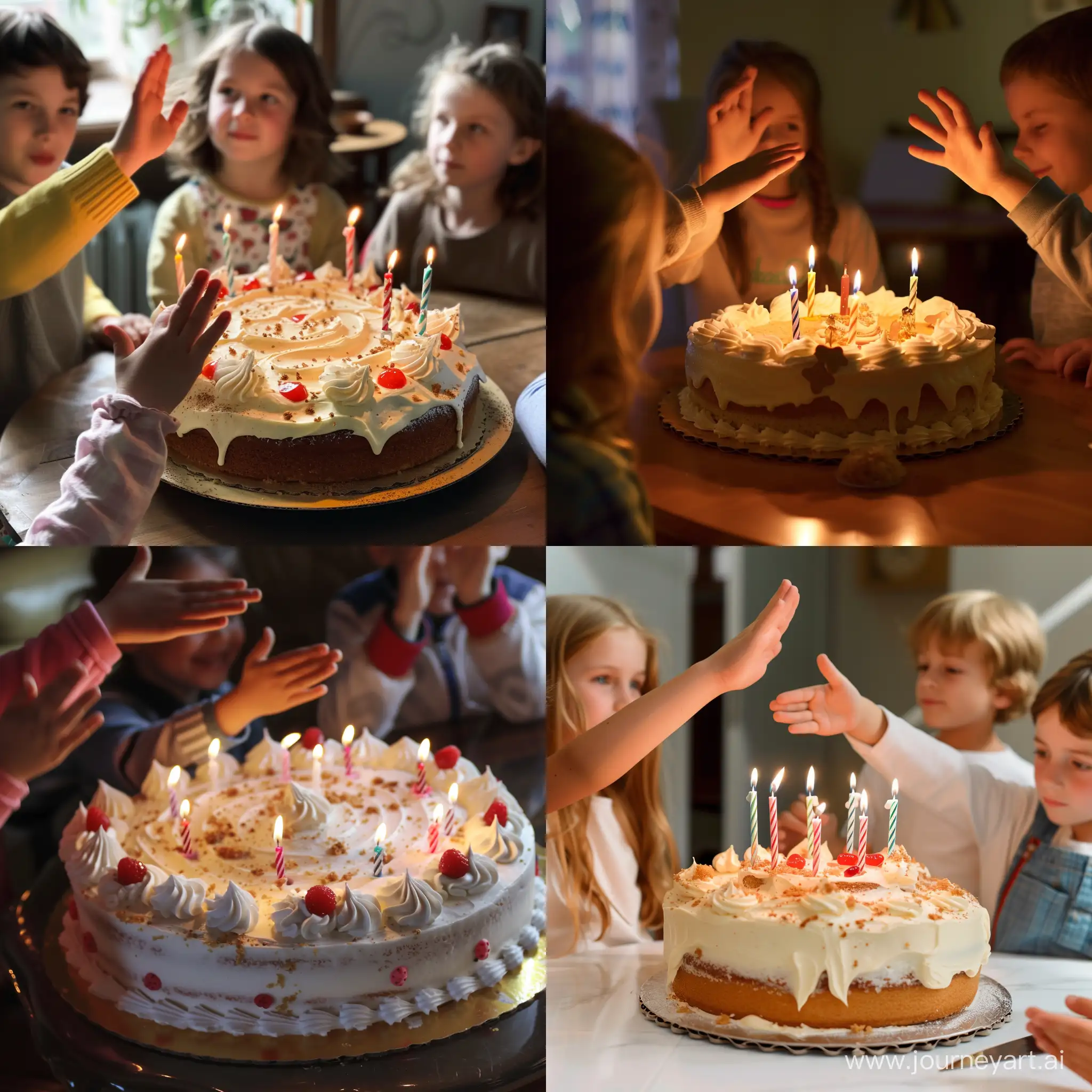 торт , сливки, свечи, салют, дети
