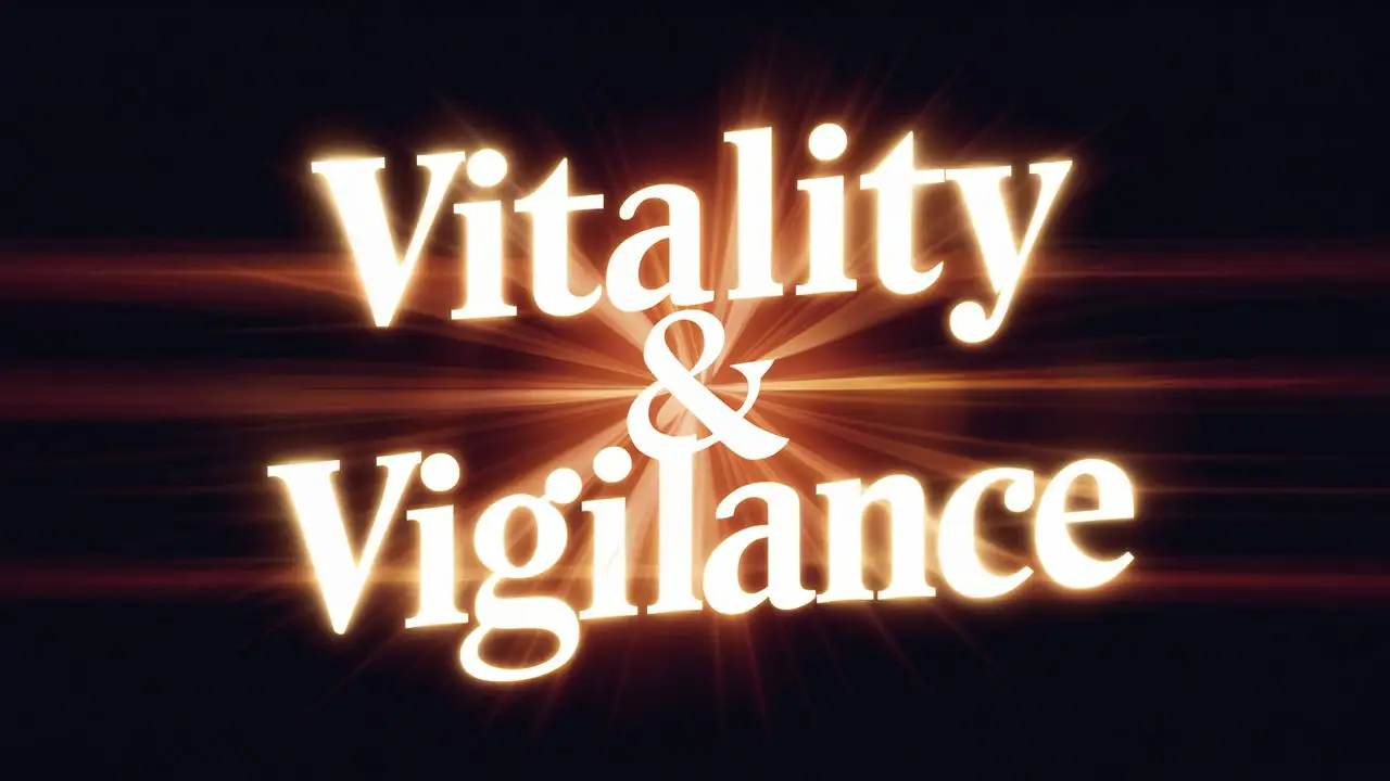 create an image with the words Vitality & Vigilance with glowing italic bold font