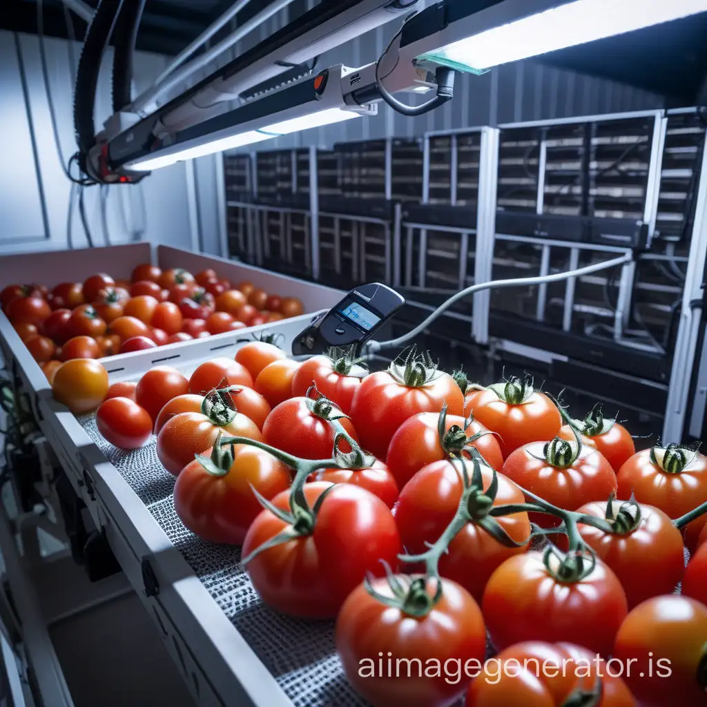 tomatoes are gathered from farmer and stored into a densed laser beem based on the  genomic condition or ripen stage vary the density of the beam seperate the space or row and detected my the monitor

