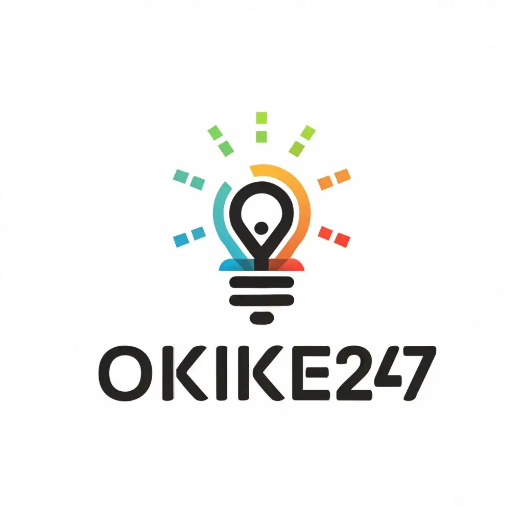 a logo design,with the text "OKIKE247", main symbol:lightbulb or stage,complex,be used in Entertainment industry,clear background