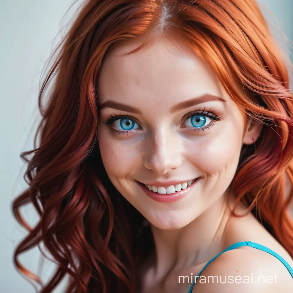 Beautiful RedHaired Woman with Blue Eyes Smiling
