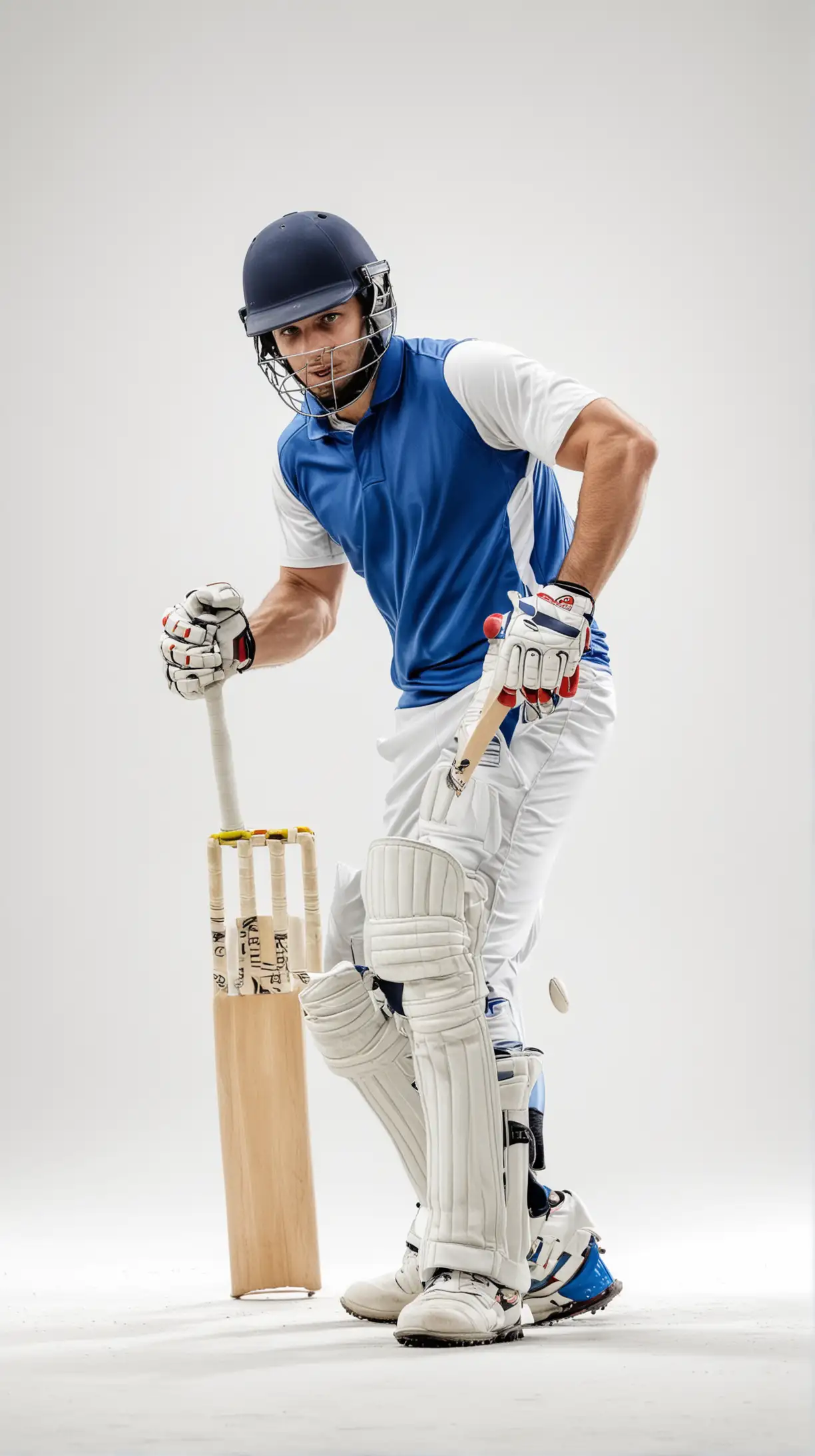Cricket Player in Action on White Background