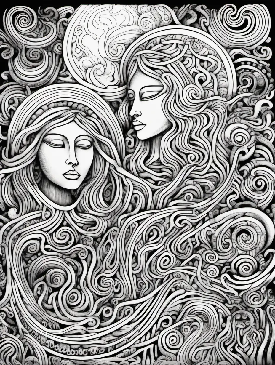 Mystical People in Vibrant Colors Intricate Coloring Book Page