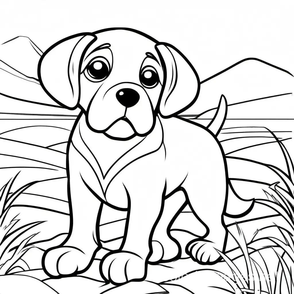 Dog, Coloring Page, black and white, line art, white background, Simplicity, Ample White Space. The background of the coloring page is plain white to make it easy for young children to color within the lines. The outlines of all the subjects are easy to distinguish, making it simple for kids to color without too much difficulty, Coloring Page, black and white, line art, white background, Simplicity, Ample White Space. The background of the coloring page is plain white to make it easy for young children to color within the lines. The outlines of all the subjects are easy to distinguish, making it simple for kids to color without too much difficulty