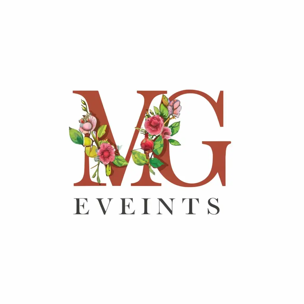a logo design,with the text "MG Events", main symbol:Floral words,Moderate,be used in Events industry,clear background