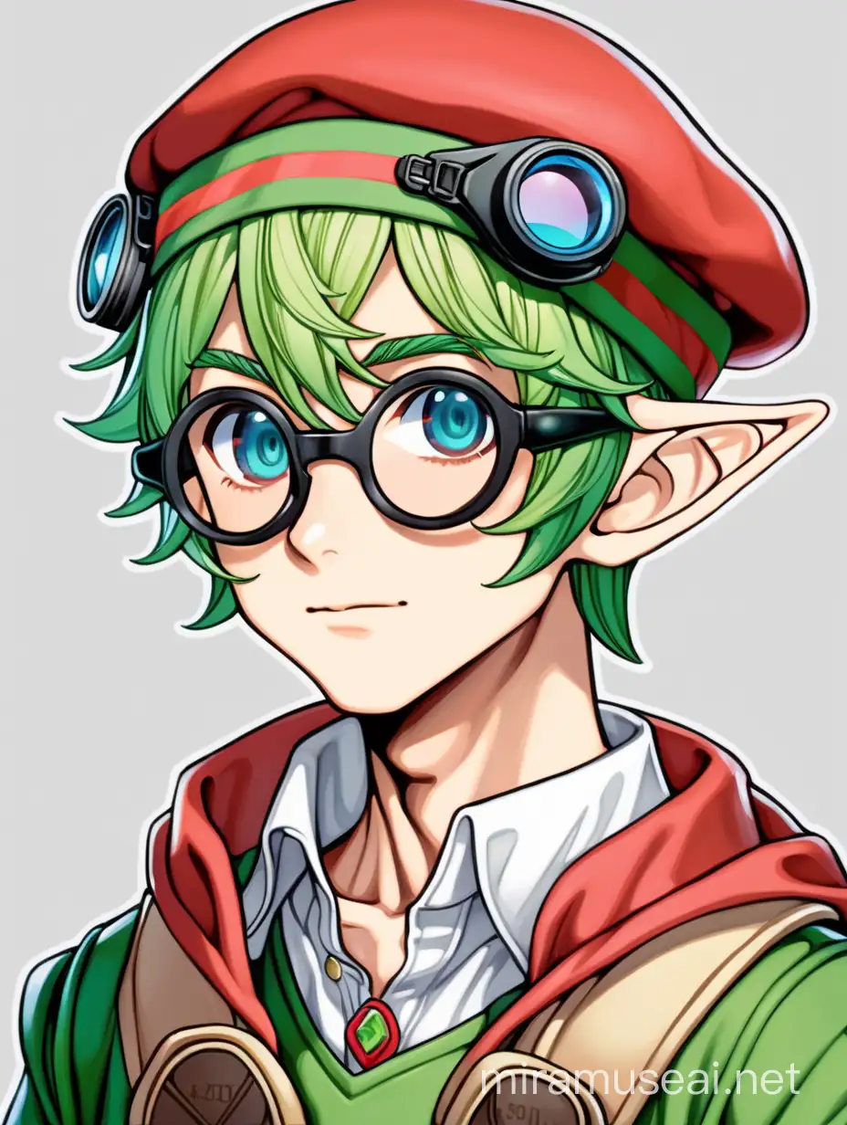 cute anime elf boy wearing a Beret Cap and googles