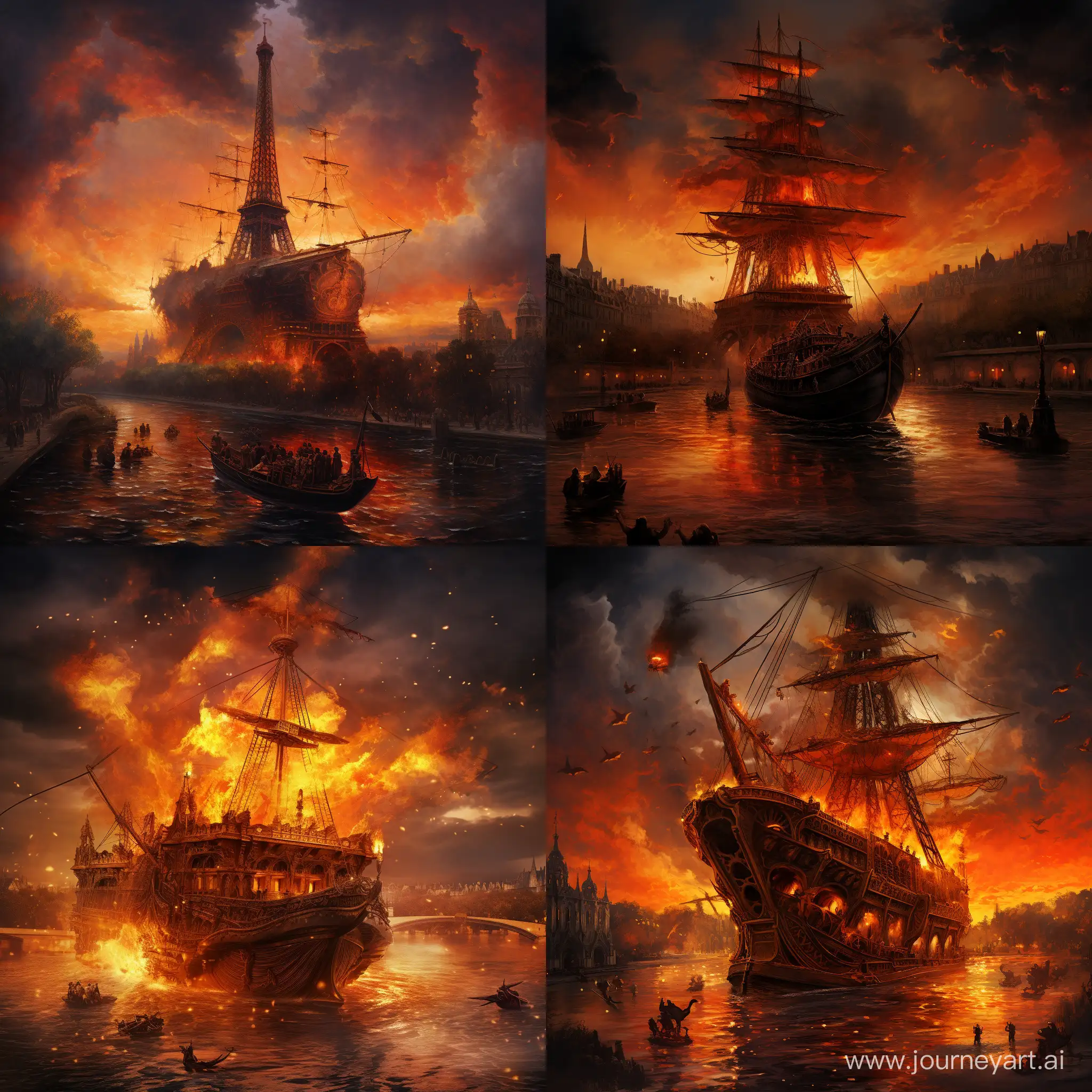 Dramatic-Arrival-Flying-Ship-Amidst-the-Flames-in-Paris