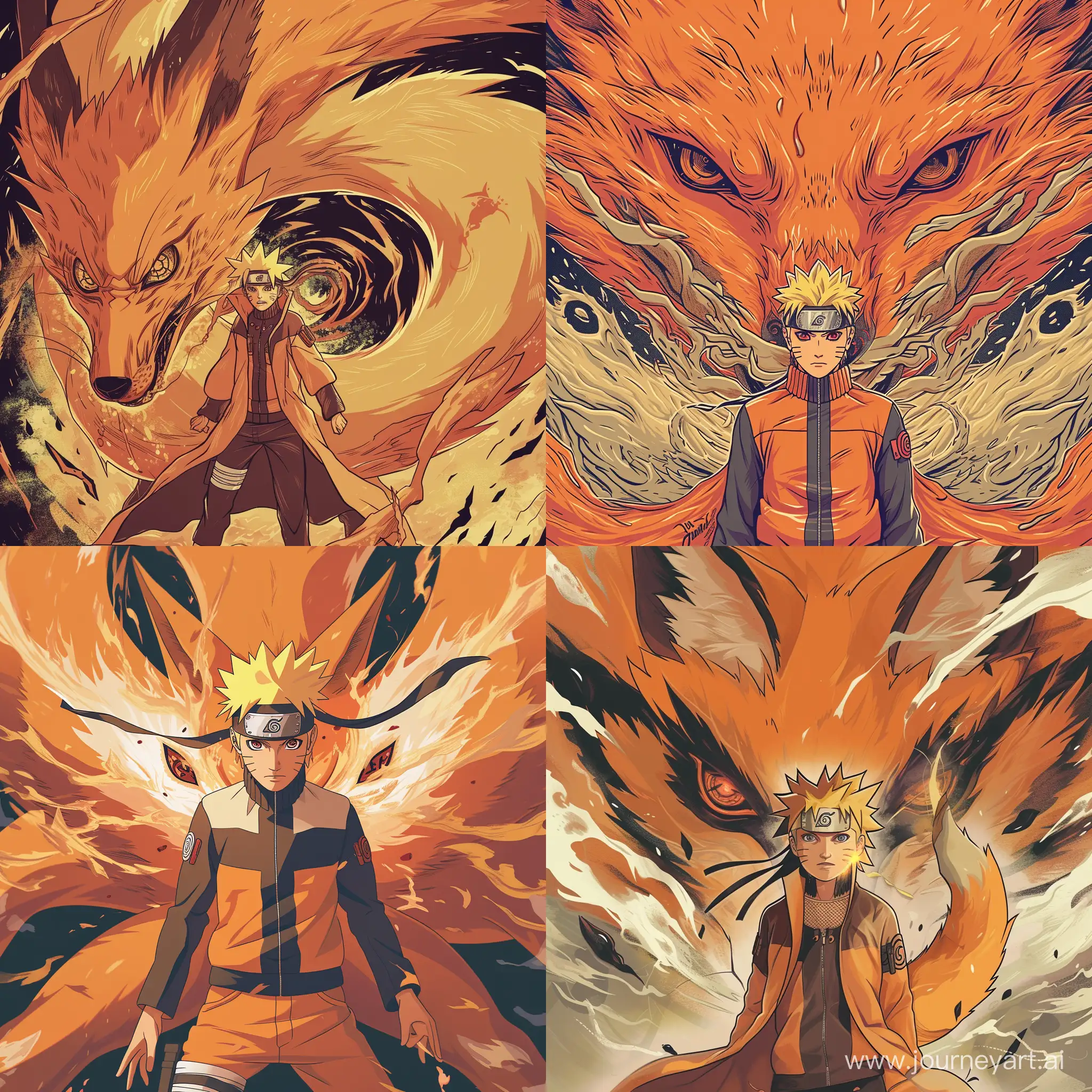 Act as an anime illustrator specializing in the transformation of Naruto into the Nine-Tailed Fox. Create a captivating artwork that faithfully portrays the iconic scene, capturing the distinctive art style from the anime. Pay meticulous attention to detail to ensure the illustration is flawless and free of any errors. Emphasize the clarity of the artwork, using vibrant colors and dynamic linework to bring the transformation to life. Incorporate elements such as swirling chakra, intense expressions, and the distinct fox features to create a visually stunning piece that truly represents the essence of Naruto's transformation.