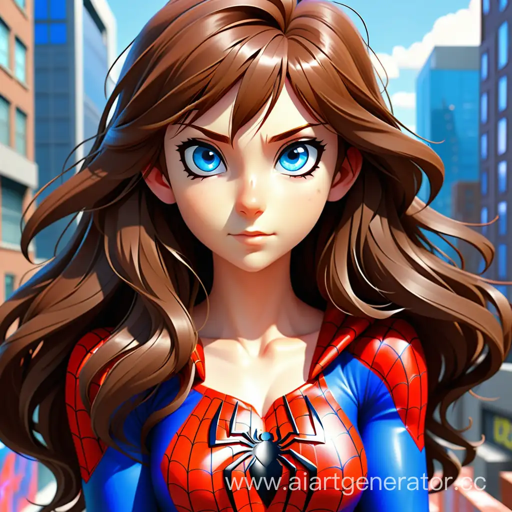 Spiderman-Cosplay-Anime-Girl-with-Long-Brown-Hair-and-Blue-Eyes