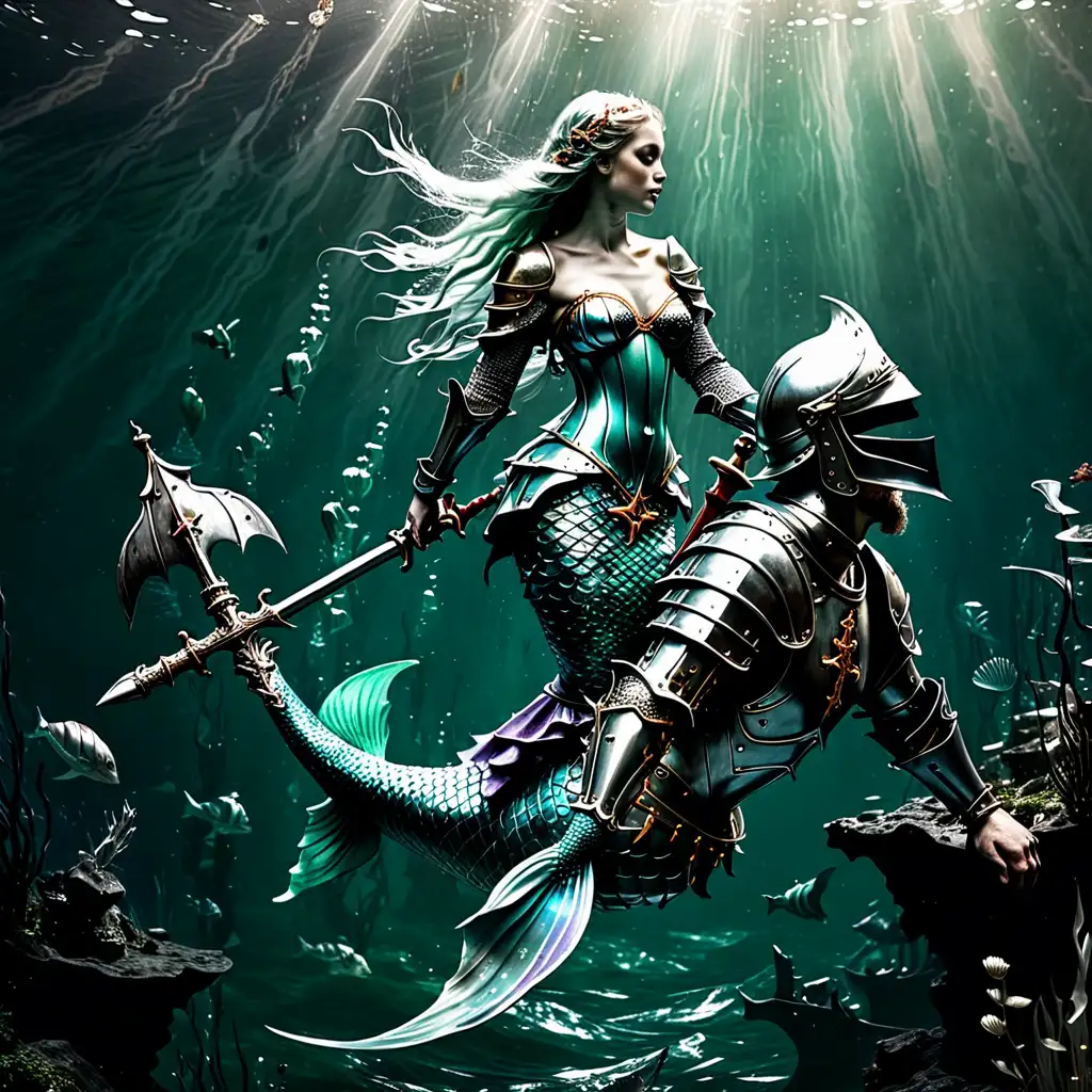 Fantasy Art Mermaid Carrying a Knight Across the Ocean