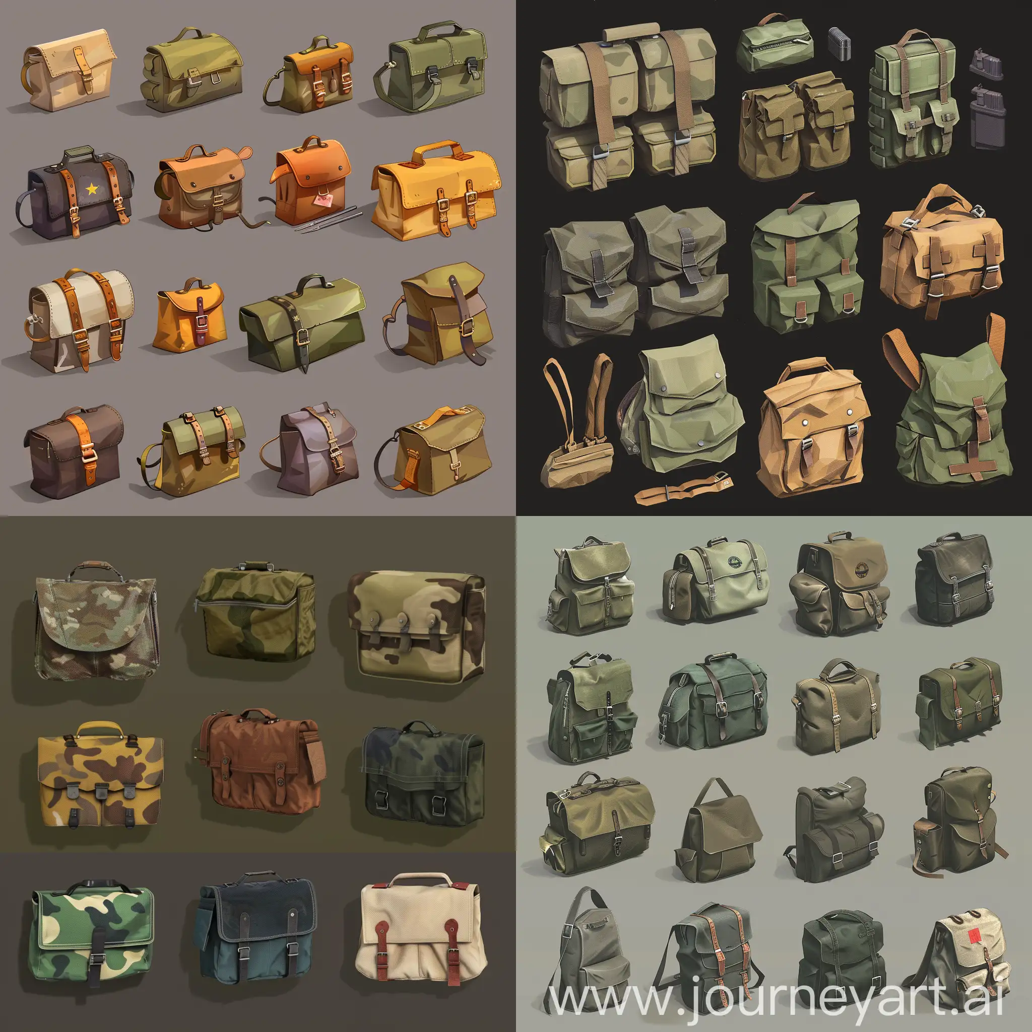 Vintage-Military-Pouches-Isometric-Set-in-Ultrarealistic-Style