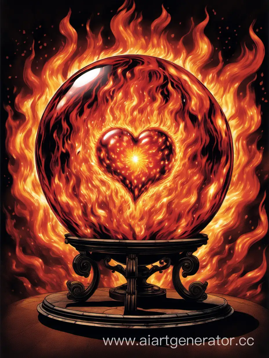 постер к спектаклю на котором изображен магический шар стеклянный круглый в котором сердце в огне