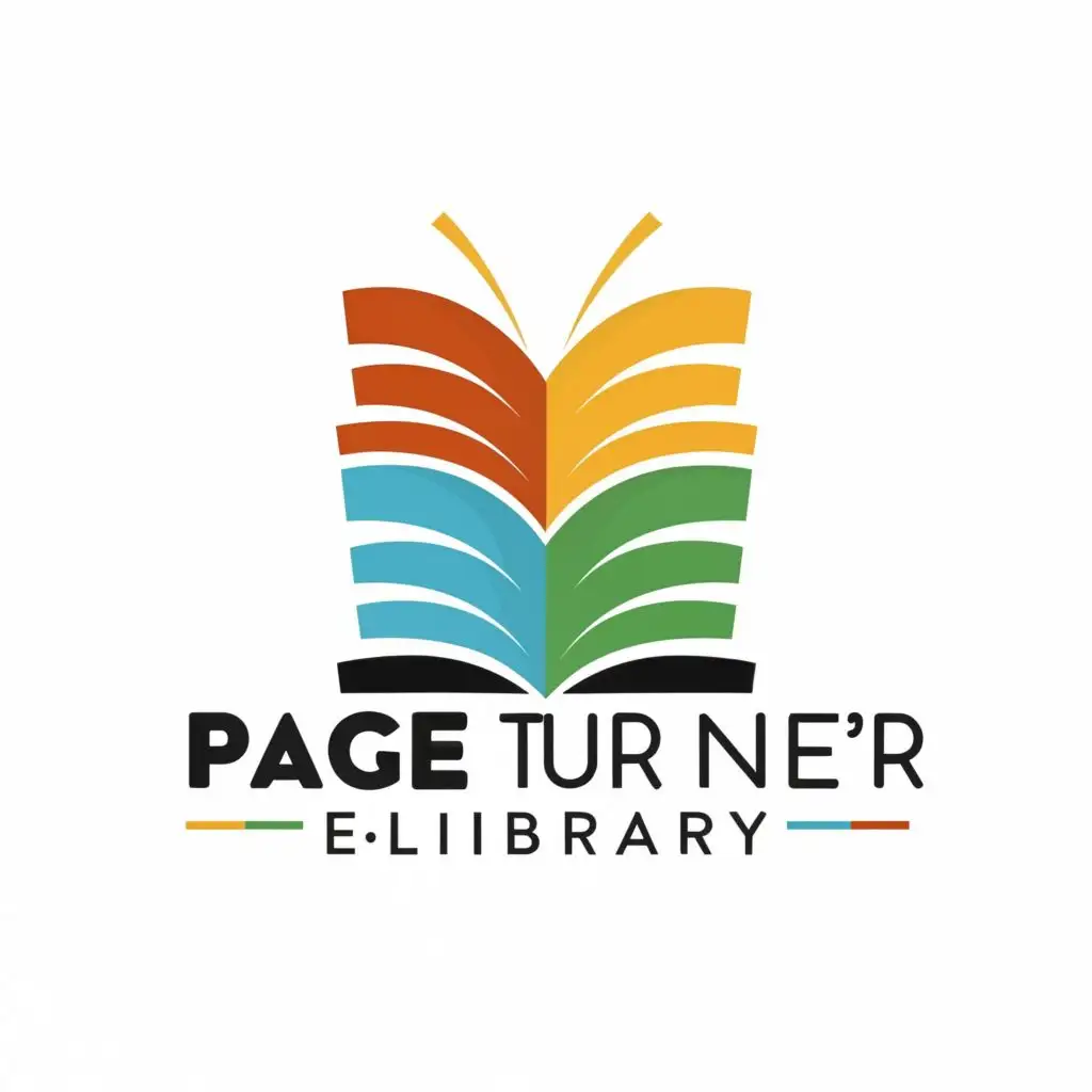 logo, BOOKS, with the text "Page Turner ELibrary", typography, be used in Education industry
