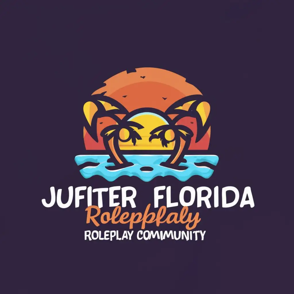 a logo design,with the text "Jupiter Florida Roleplay Community", main symbol:Beach and Sunset,Moderate,clear background