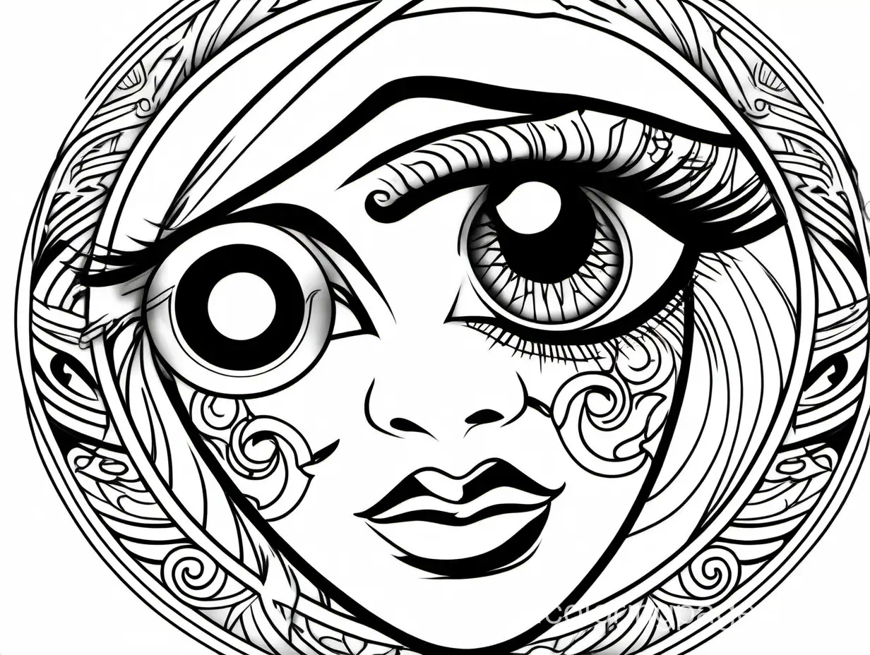  pin up girl with tattoos  third eye  evil eye


coloring page, Coloring Page, black and white, line art, white background, Simplicity, Ample White Space. The background of the coloring page is plain white to make it easy for young children to color within the lines. The outlines of all the subjects are easy to distinguish, making it simple for kids to color without too much difficulty
