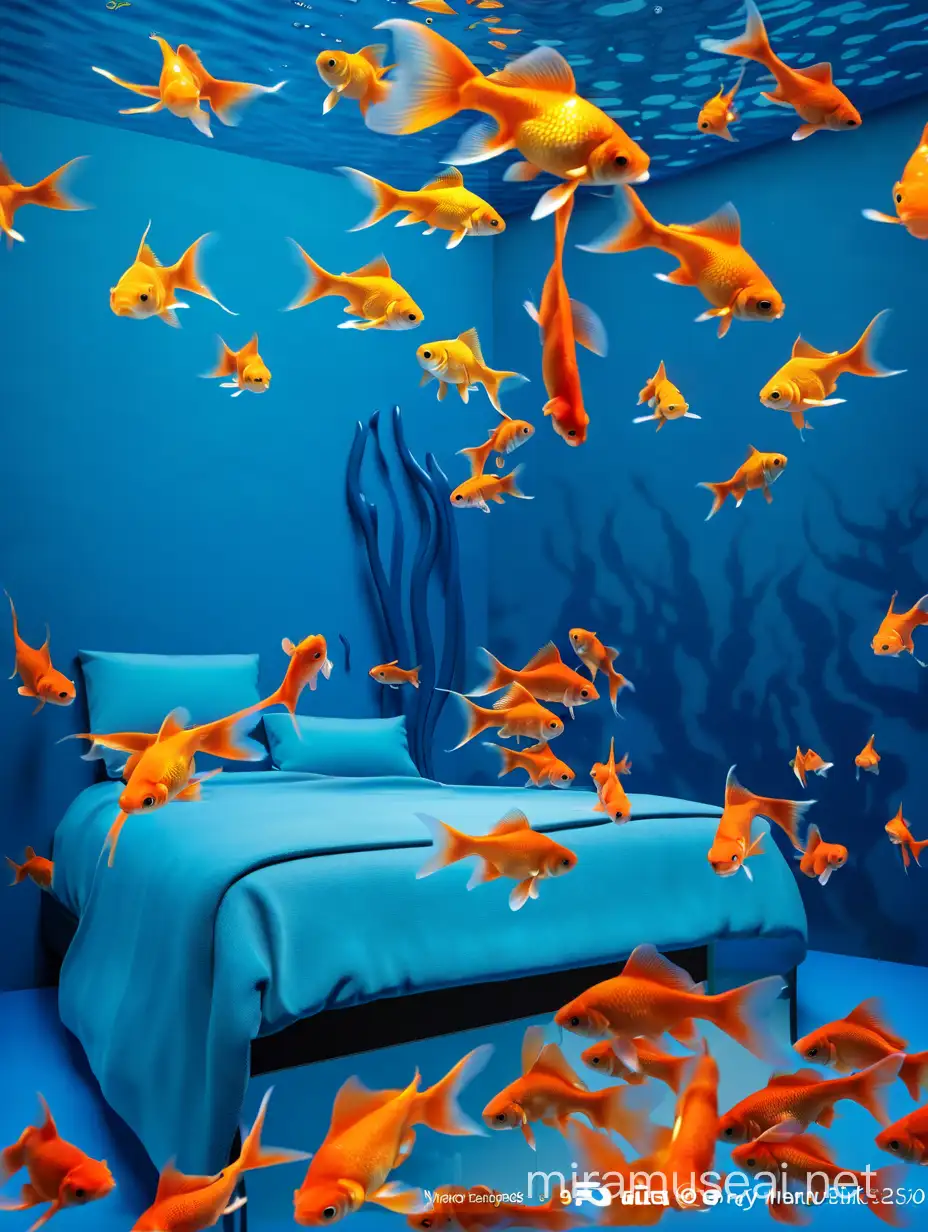 Ethereal Goldfish Swimming in Enigmatic Indigo Ambiance