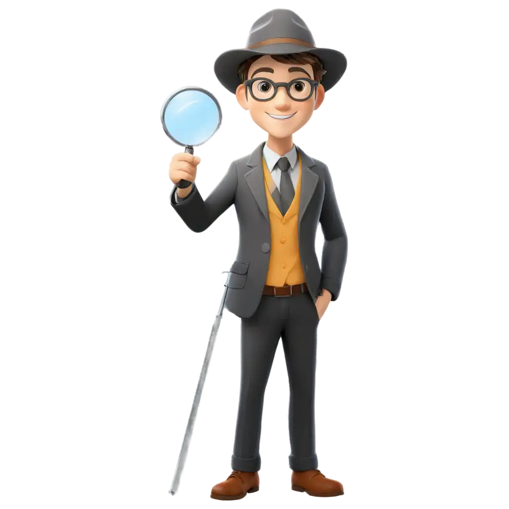 Adorable-Vector-Detective-Smiling-with-Magnifying-Glass-in-Hand-PNG-Image