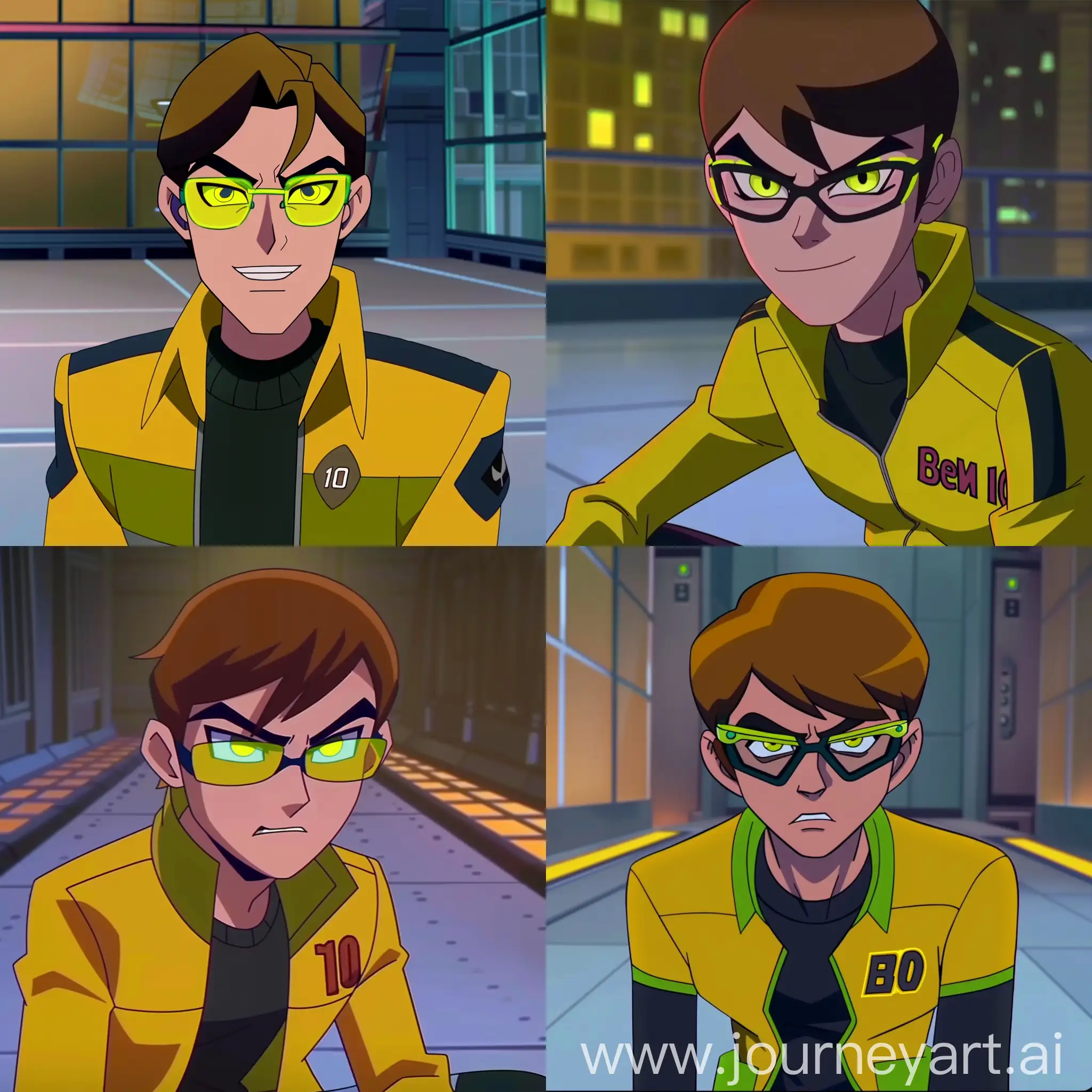 Smirking-Ben-10-Character-Portrait-with-Party-Glasses-and-Yellow-Jacket