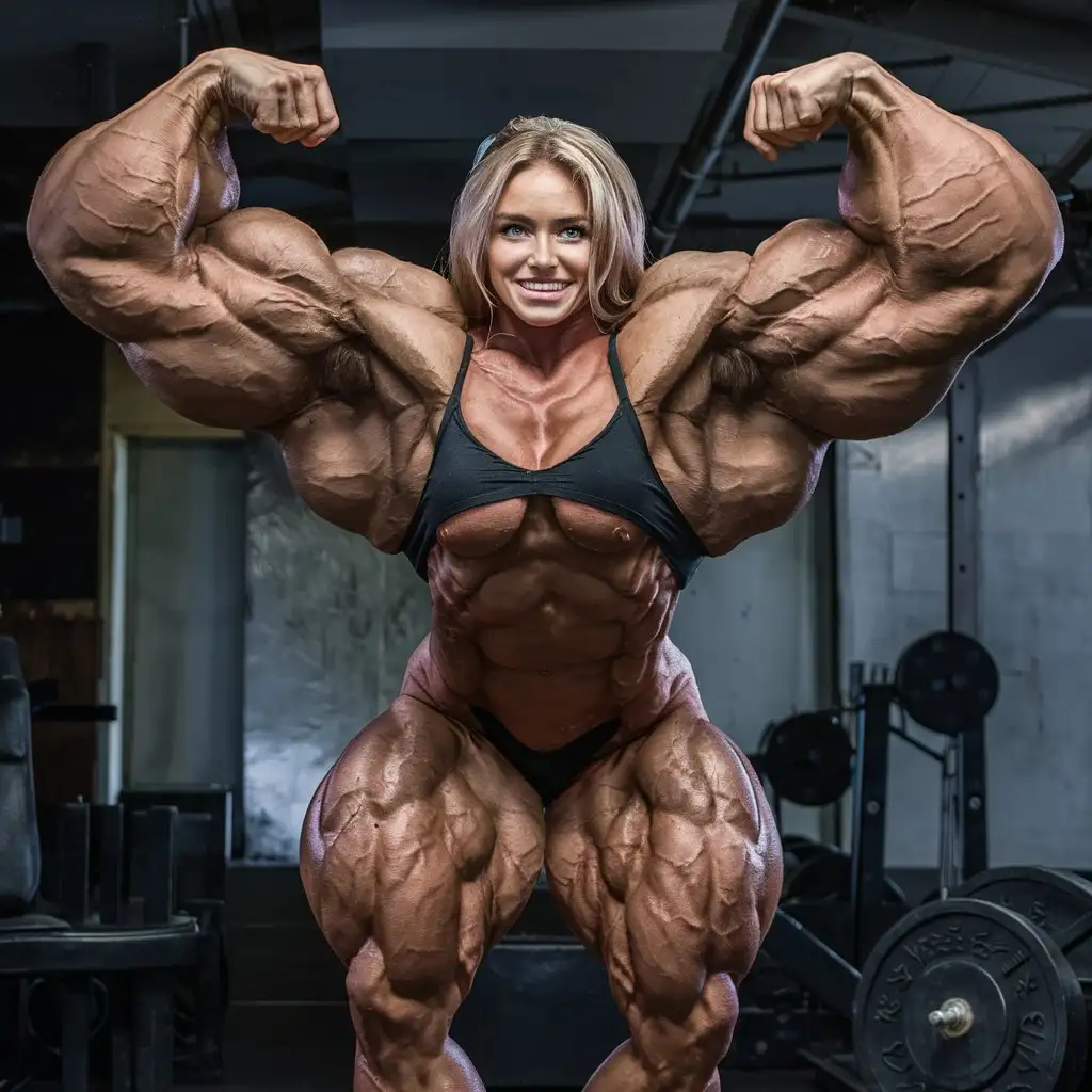 Australian female bodybuilder very big muscles big biceps huge arms huge legs 
